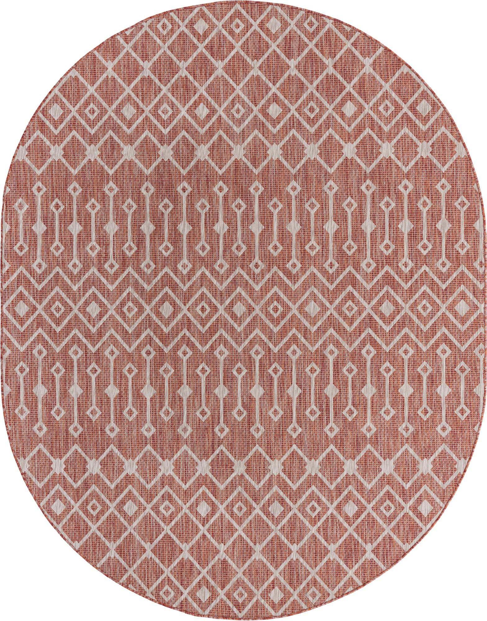 Unique Loom Outdoor Rugs - Outdoor Trellis Geometric Oval 8x10 Oval Rug Rust Red & Gray