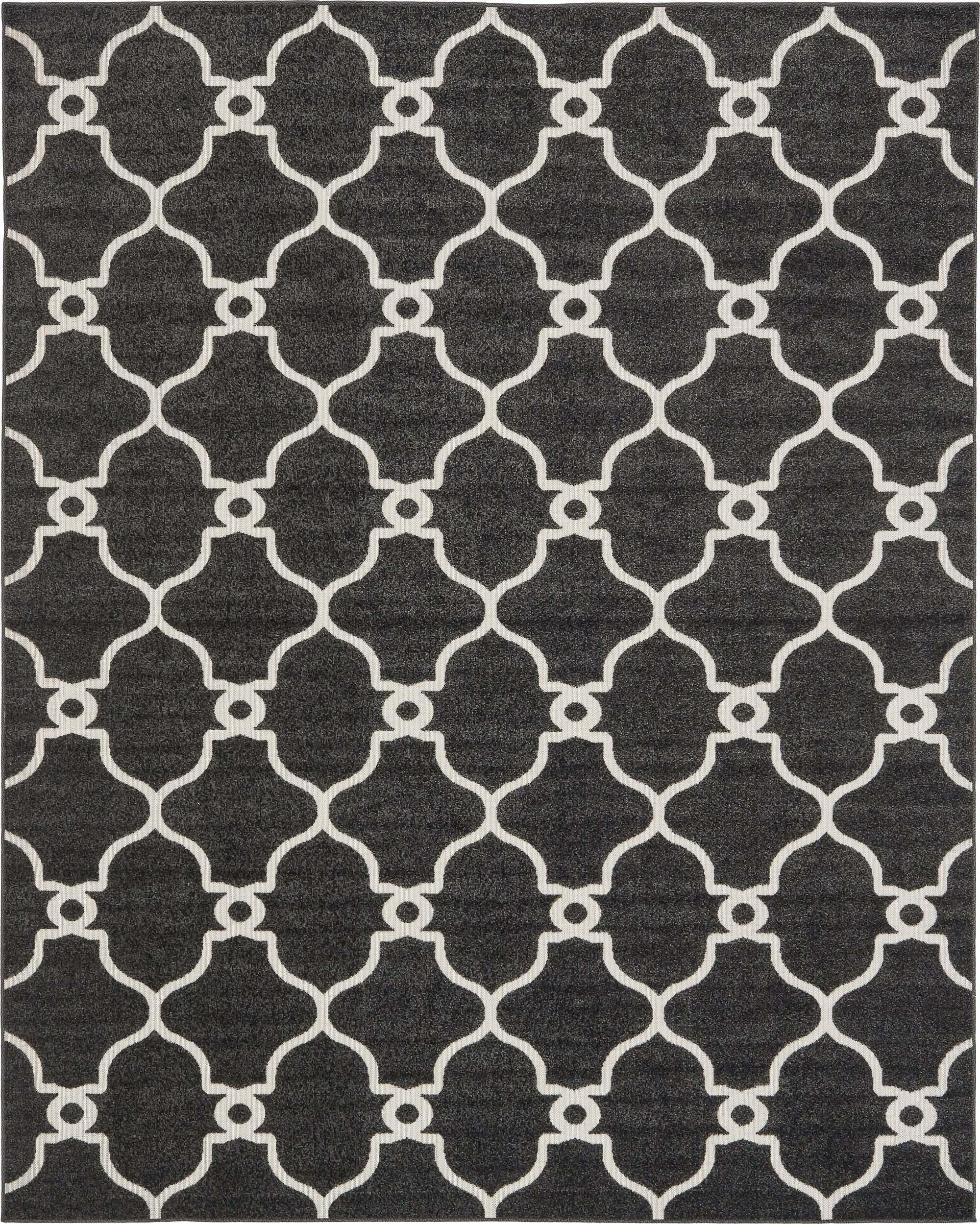 Unique Loom Outdoor Rugs - Outdoor Trellis Geometric Rectangular 8x10 Rug Black & Ivory