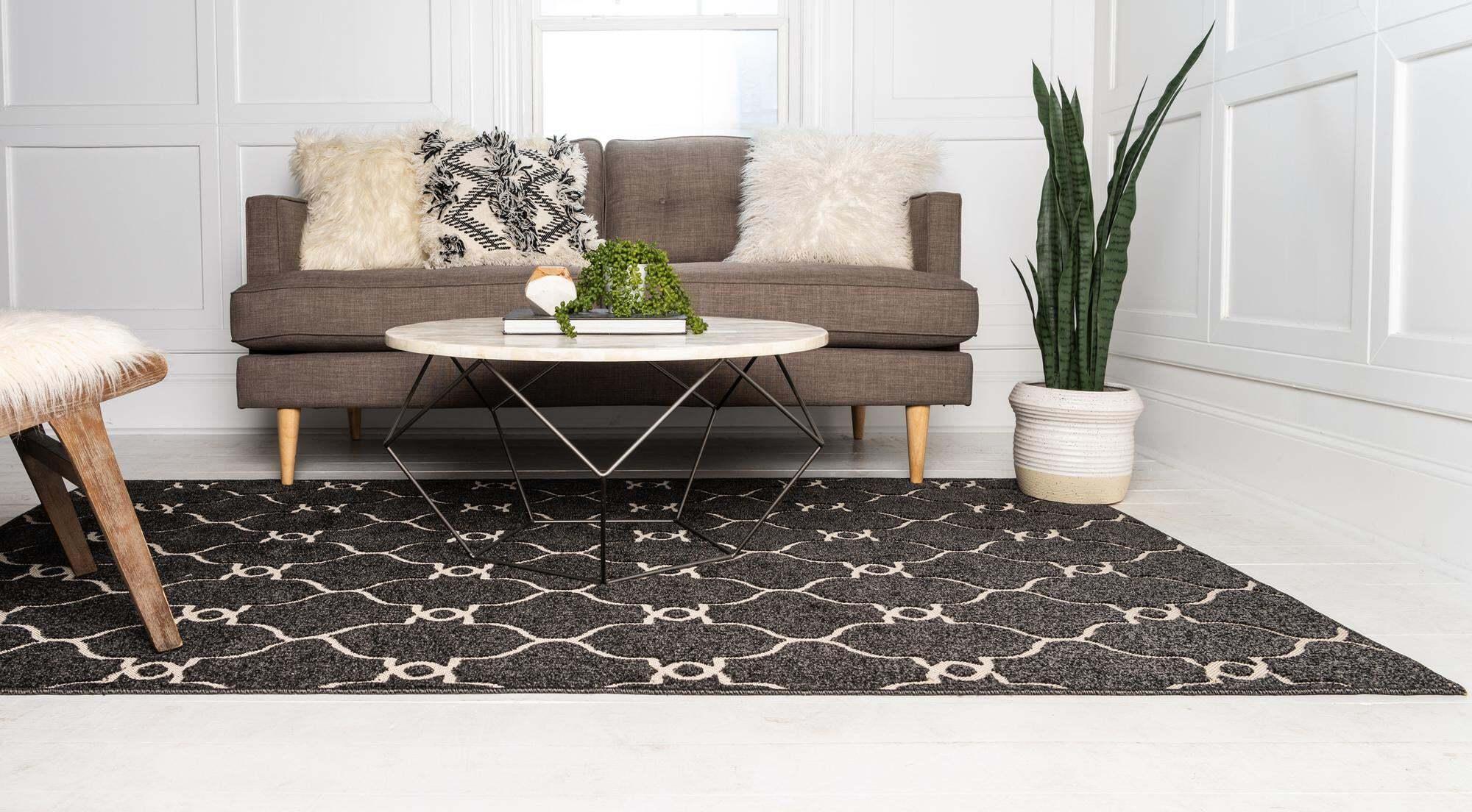 Unique Loom Outdoor Rugs - Outdoor Trellis Geometric Rectangular 8x10 Rug Black & Ivory