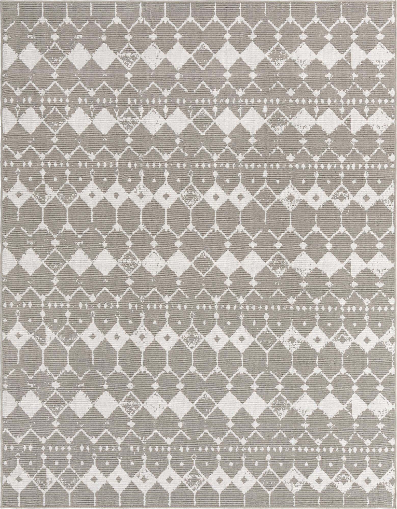 Unique Loom Outdoor Rugs - Outdoor Trellis Geometric Rectangular 8x10 Rug Gray & Ivory