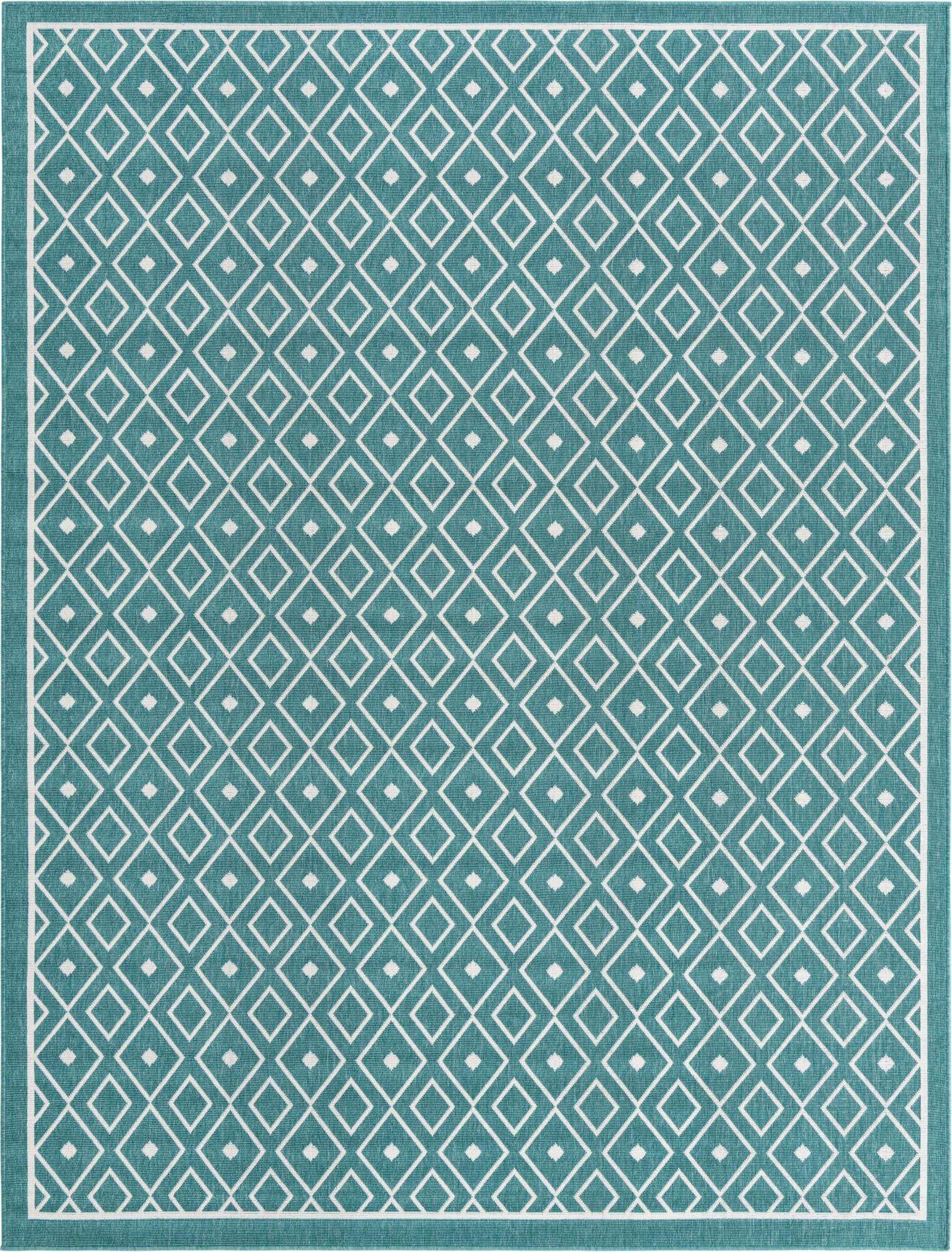 Unique Loom Outdoor Rugs - Outdoor Trellis Geometric Rectangular 8x10 Rug Teal