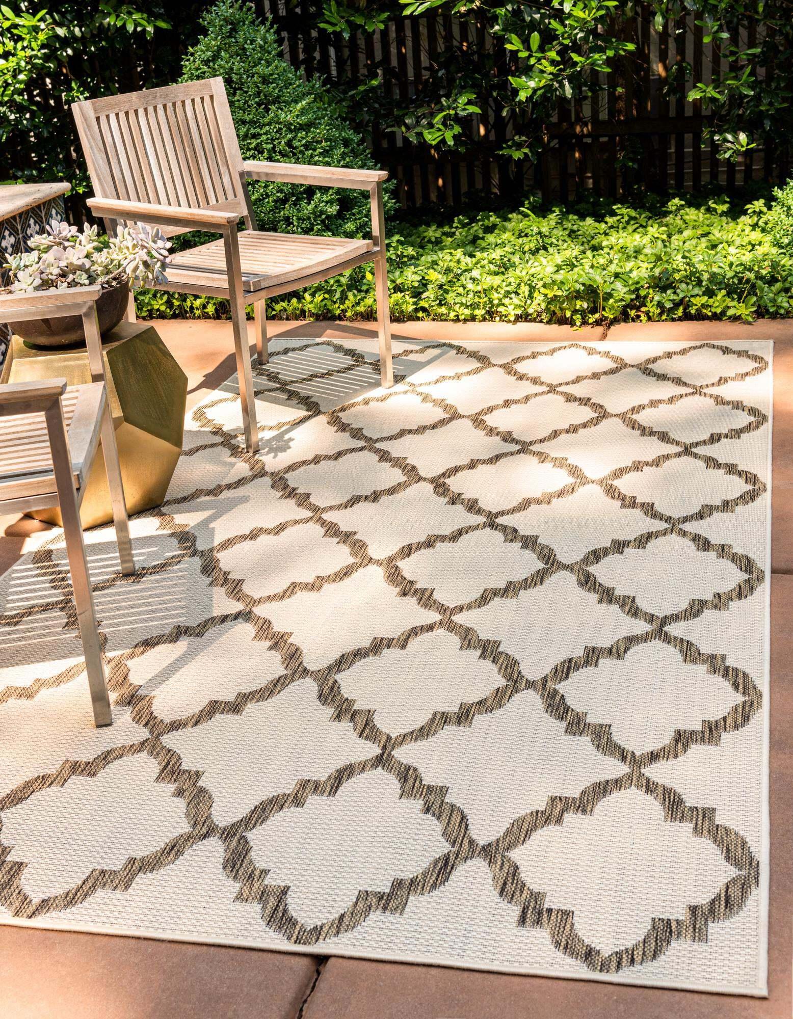 Unique Loom Outdoor Rugs - Outdoor Trellis Geometric Rectangular 8x11 Rug Beige & Brown