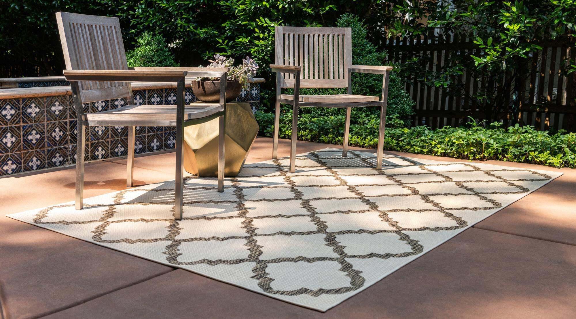 Unique Loom Outdoor Rugs - Outdoor Trellis Geometric Rectangular 8x11 Rug Beige & Brown