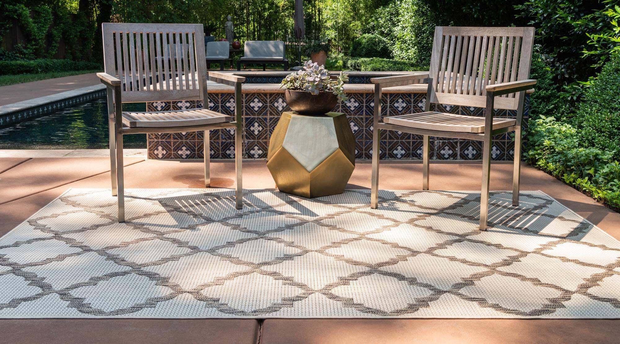 Unique Loom Outdoor Rugs - Outdoor Trellis Geometric Rectangular 8x11 Rug Beige & Brown