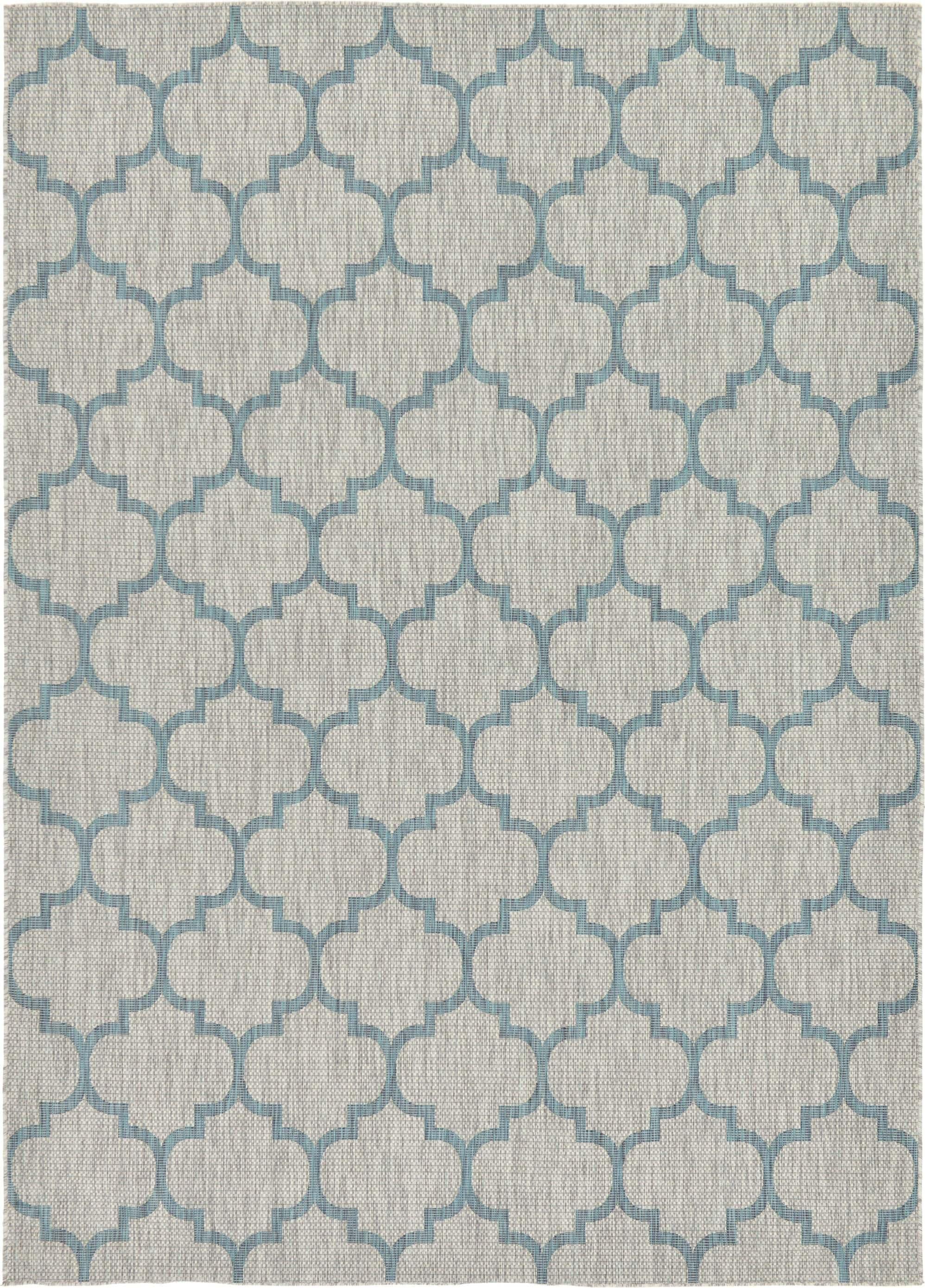 Unique Loom Outdoor Rugs - Outdoor Trellis Geometric Rectangular 8x11 Rug Blue & Gray