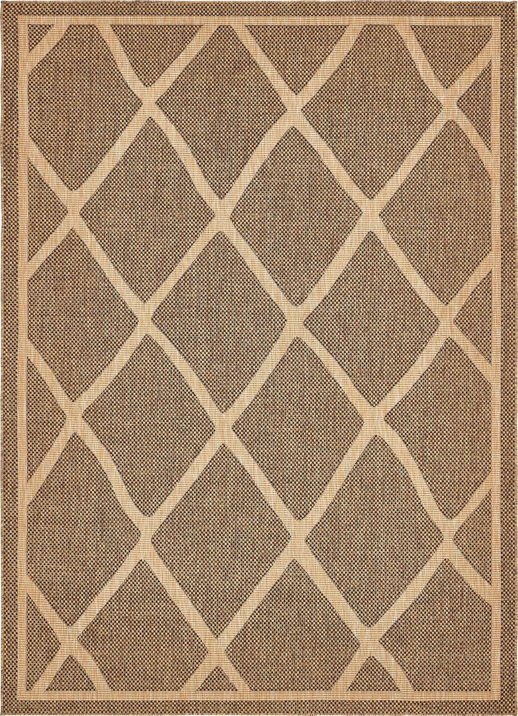 Unique Loom Outdoor Rugs - Outdoor Trellis Geometric Rectangular 8x11 Rug Brown & Tan