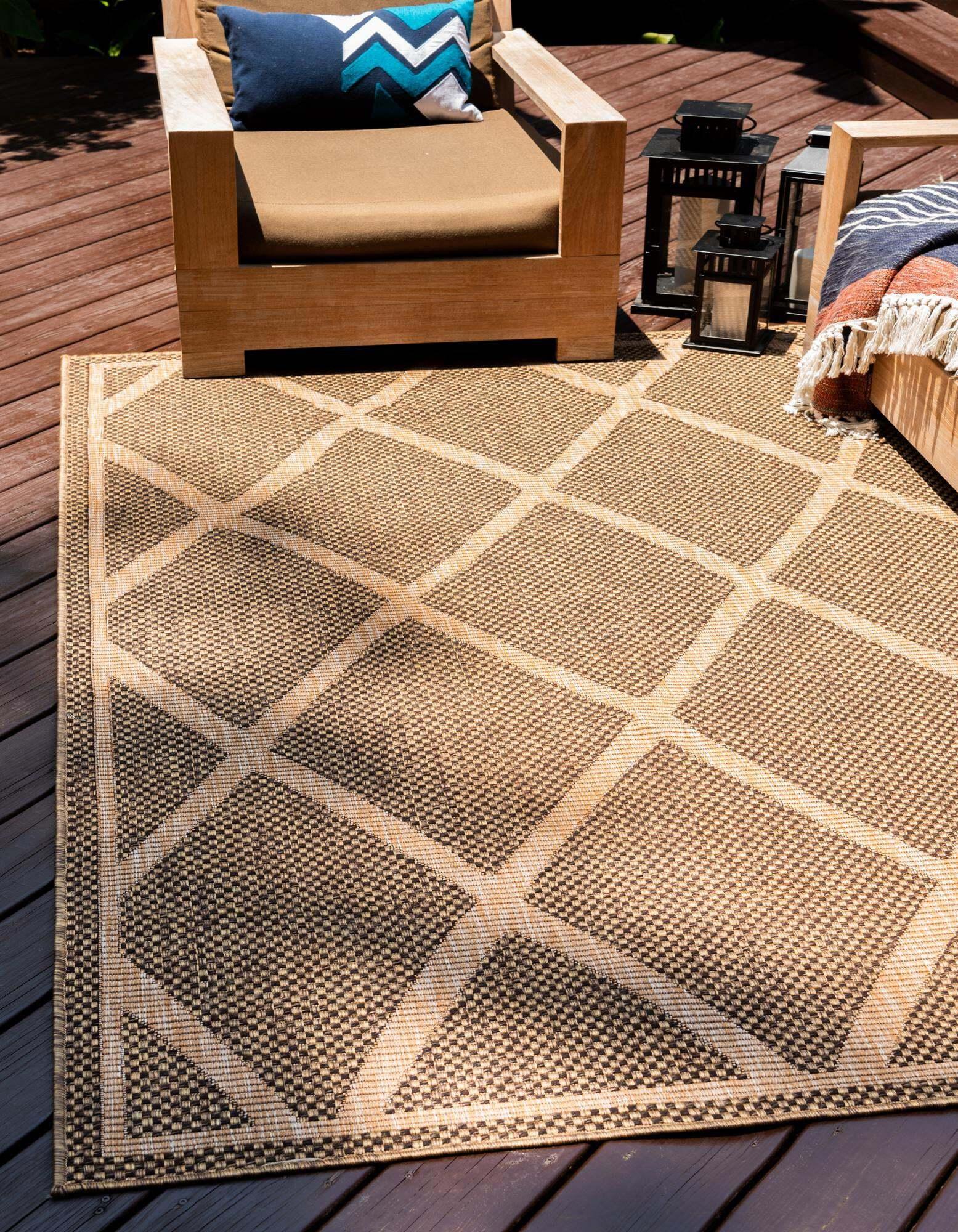 Unique Loom Outdoor Rugs - Outdoor Trellis Geometric Rectangular 8x11 Rug Brown & Tan