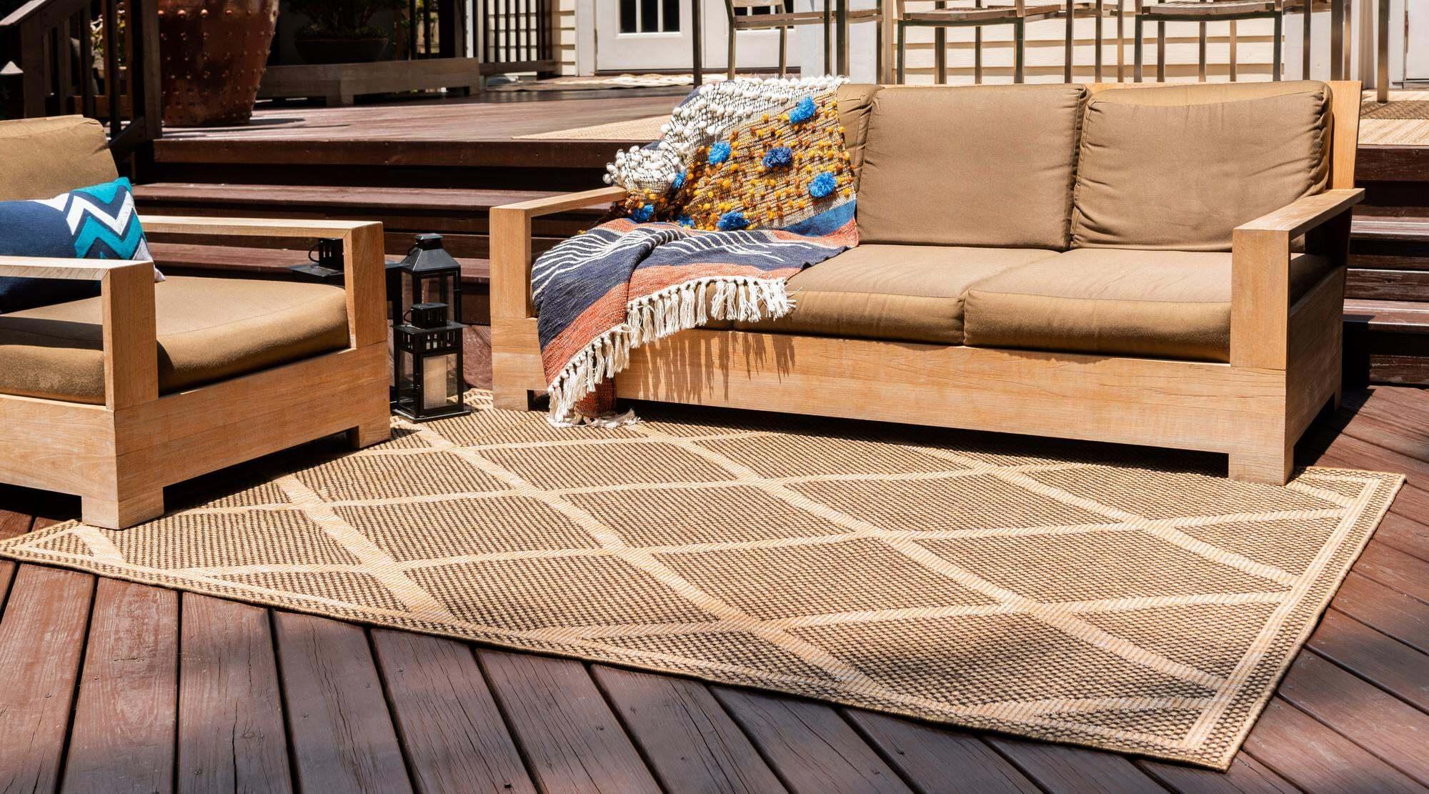 Unique Loom Outdoor Rugs - Outdoor Trellis Geometric Rectangular 8x11 Rug Brown & Tan