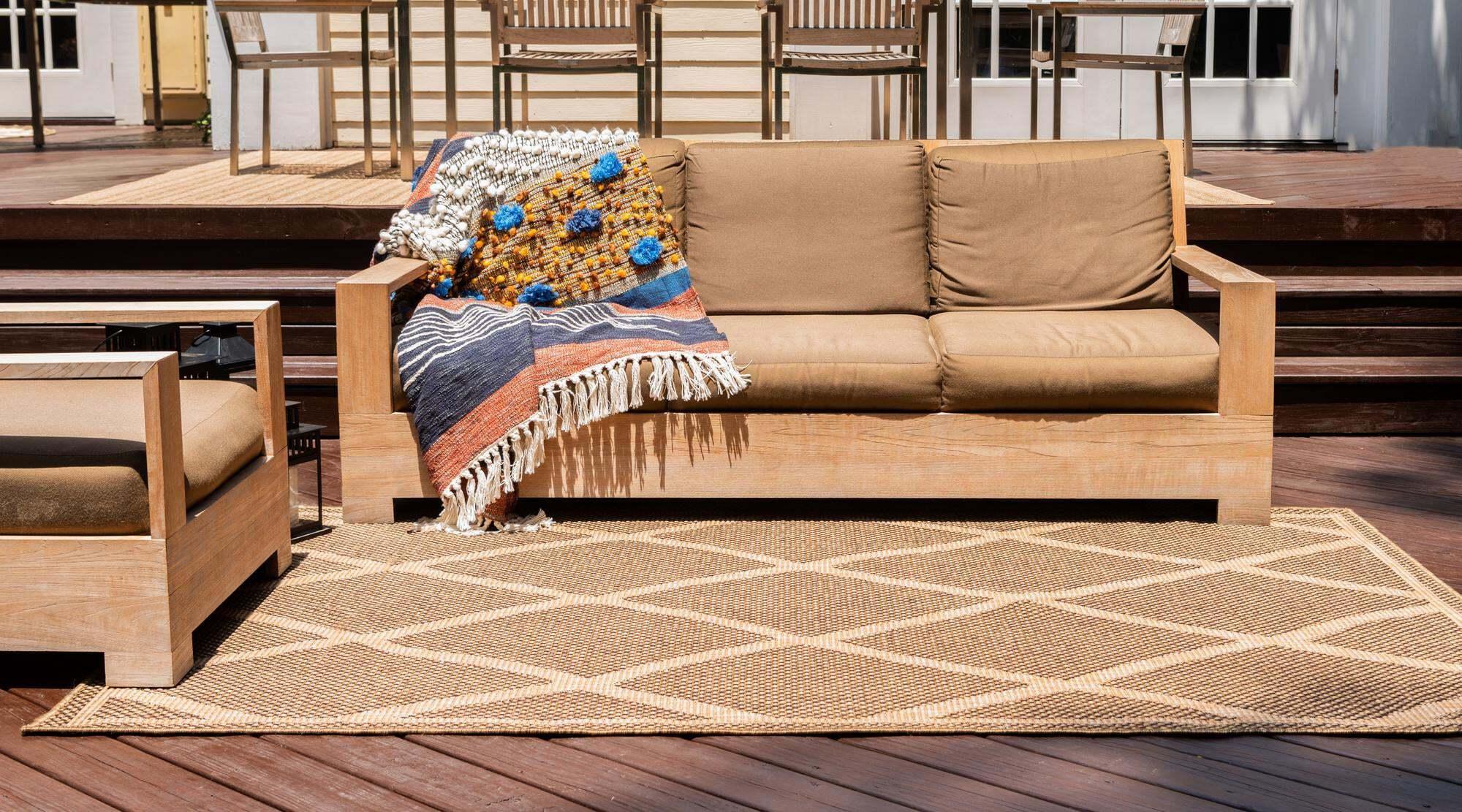 Unique Loom Outdoor Rugs - Outdoor Trellis Geometric Rectangular 8x11 Rug Brown & Tan