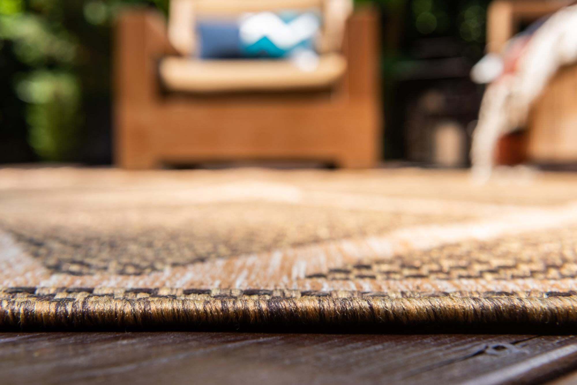 Unique Loom Outdoor Rugs - Outdoor Trellis Geometric Rectangular 8x11 Rug Brown & Tan