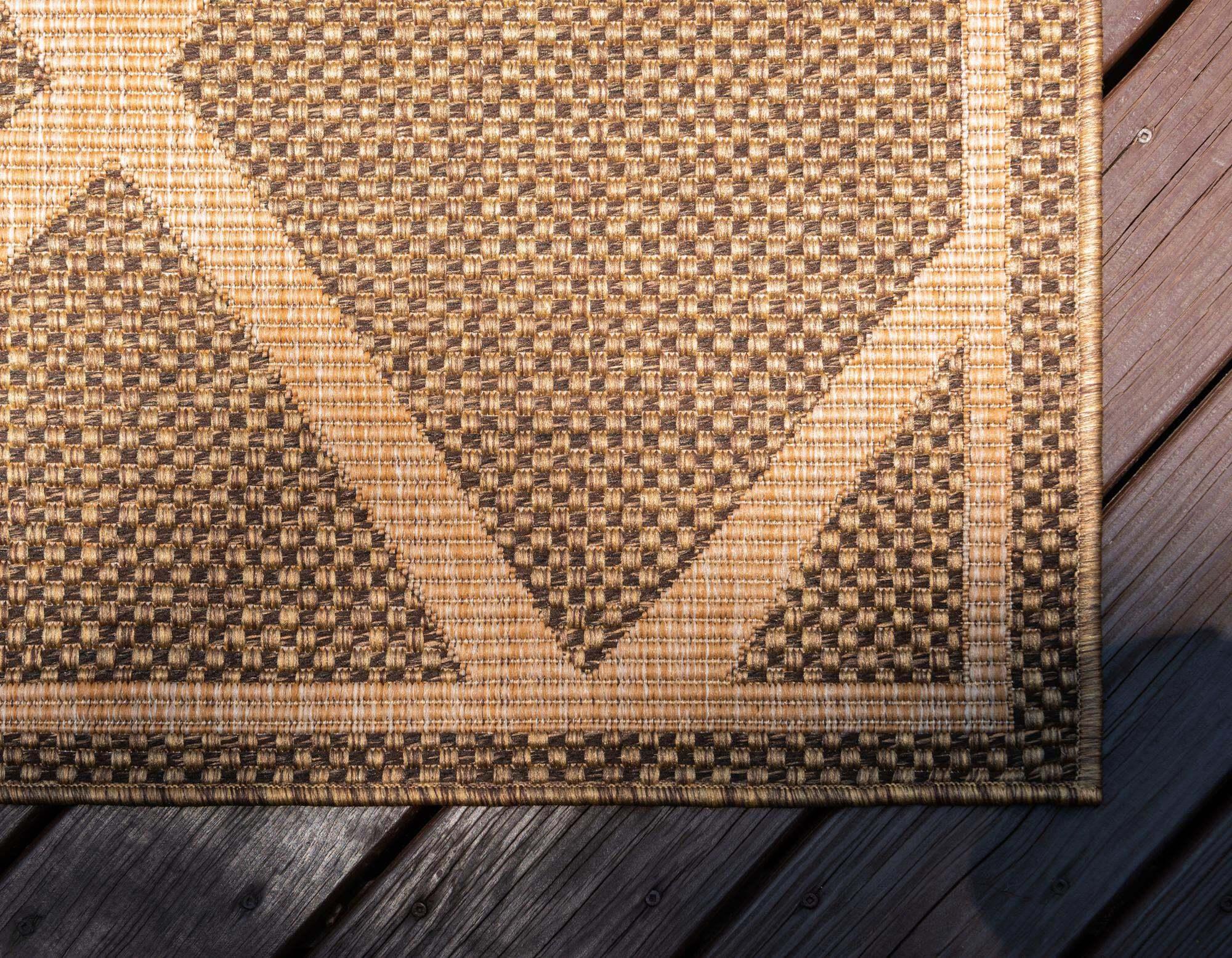 Unique Loom Outdoor Rugs - Outdoor Trellis Geometric Rectangular 8x11 Rug Brown & Tan