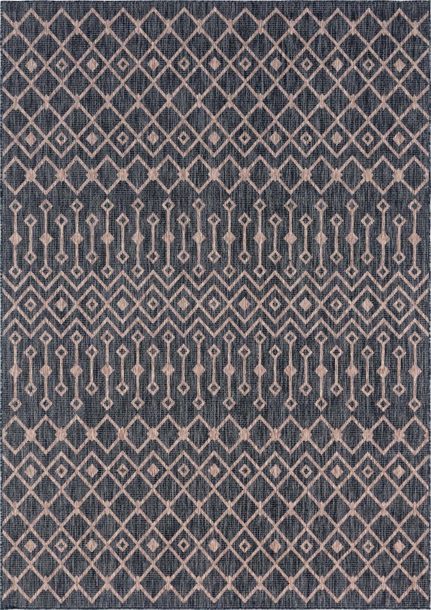 Unique Loom Outdoor Rugs - Outdoor Trellis Geometric Rectangular 8x11 Rug Charcoal Gray & Beige
