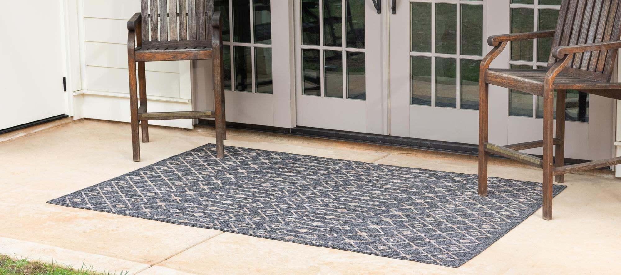 Unique Loom Outdoor Rugs - Outdoor Trellis Geometric Rectangular 8x11 Rug Charcoal Gray & Beige