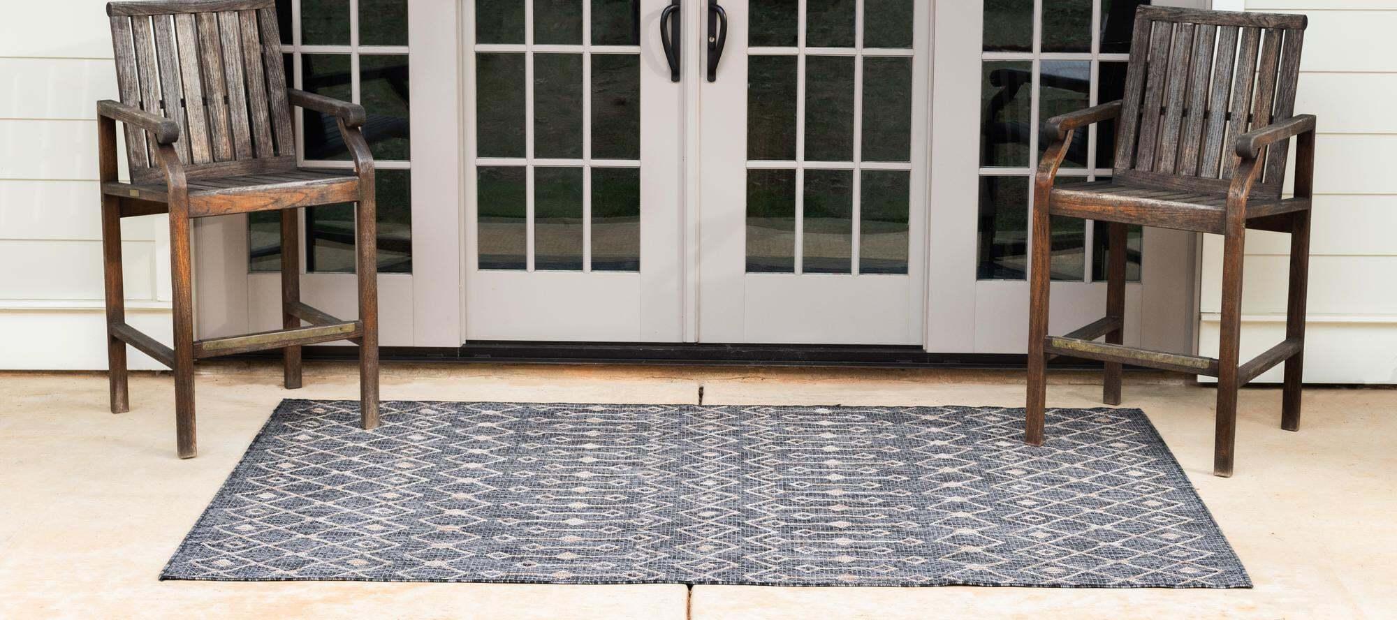 Unique Loom Outdoor Rugs - Outdoor Trellis Geometric Rectangular 8x11 Rug Charcoal Gray & Beige