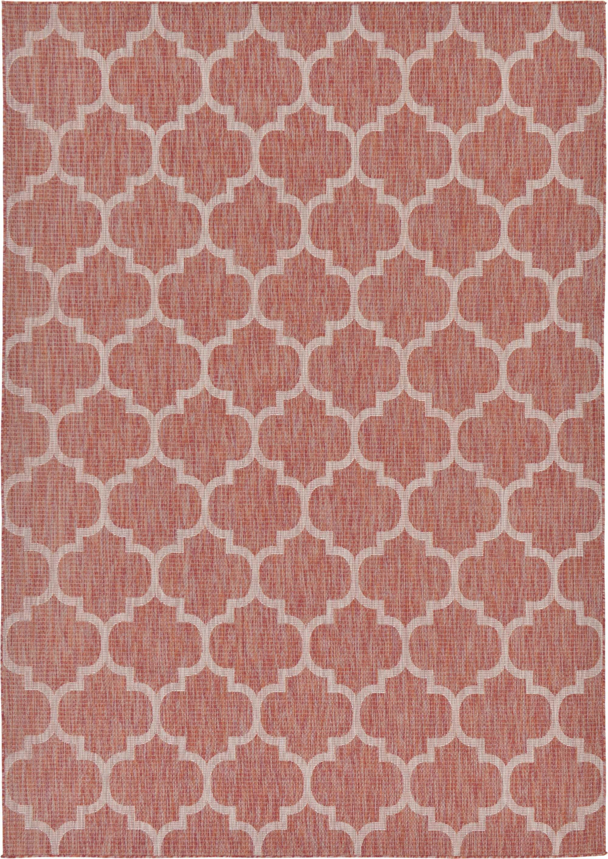 Unique Loom Outdoor Rugs - Outdoor Trellis Geometric Rectangular 8x11 Rug Rust Red & Beige