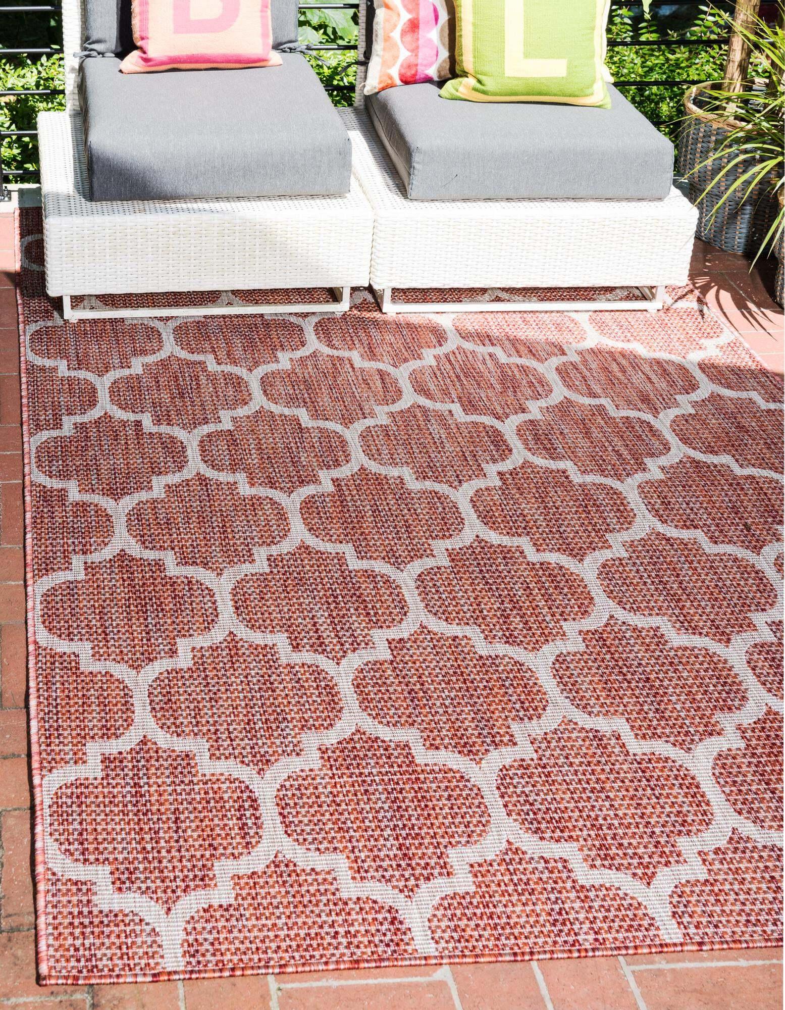 Unique Loom Outdoor Rugs - Outdoor Trellis Geometric Rectangular 8x11 Rug Rust Red & Beige
