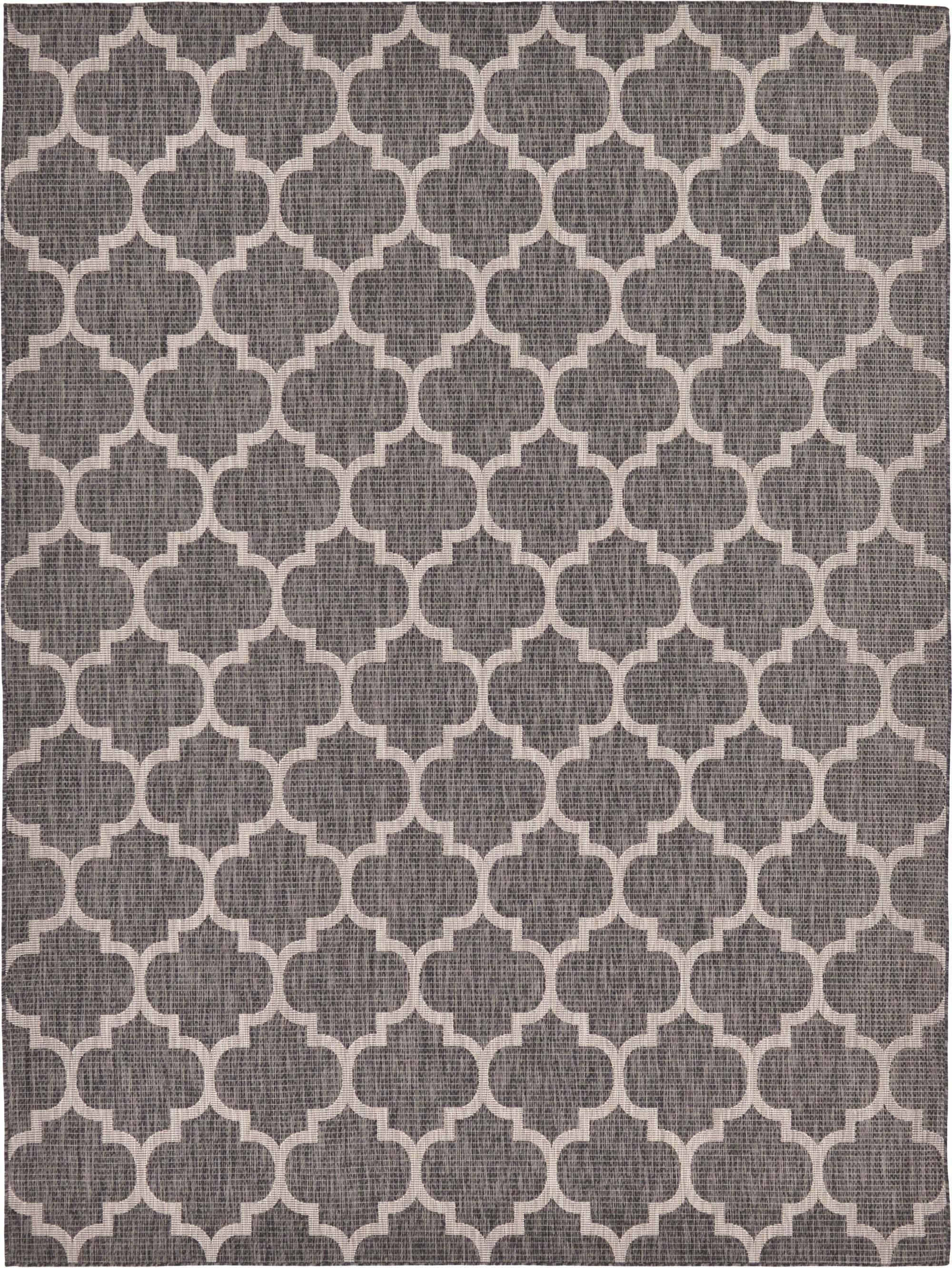 Unique Loom Outdoor Rugs - Outdoor Trellis Geometric Rectangular 9x12 Rug Black & Beige
