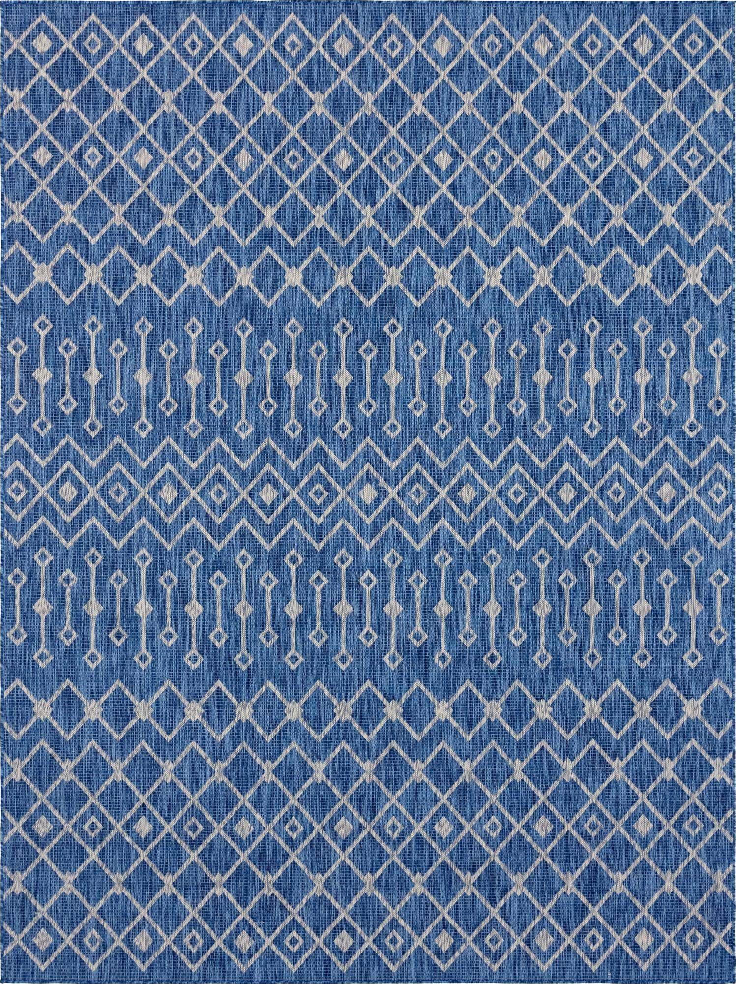 Unique Loom Outdoor Rugs - Outdoor Trellis Geometric Rectangular 9x12 Rug Blue & Ivory