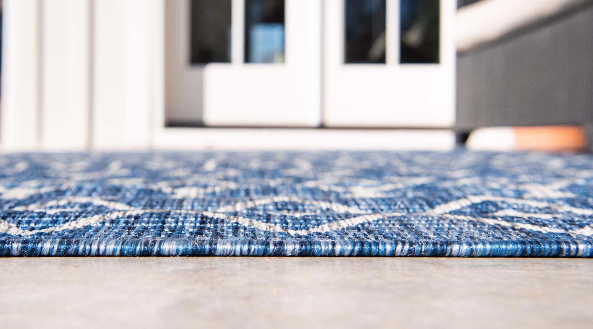 Unique Loom Outdoor Rugs - Outdoor Trellis Geometric Rectangular 9x12 Rug Blue & Ivory