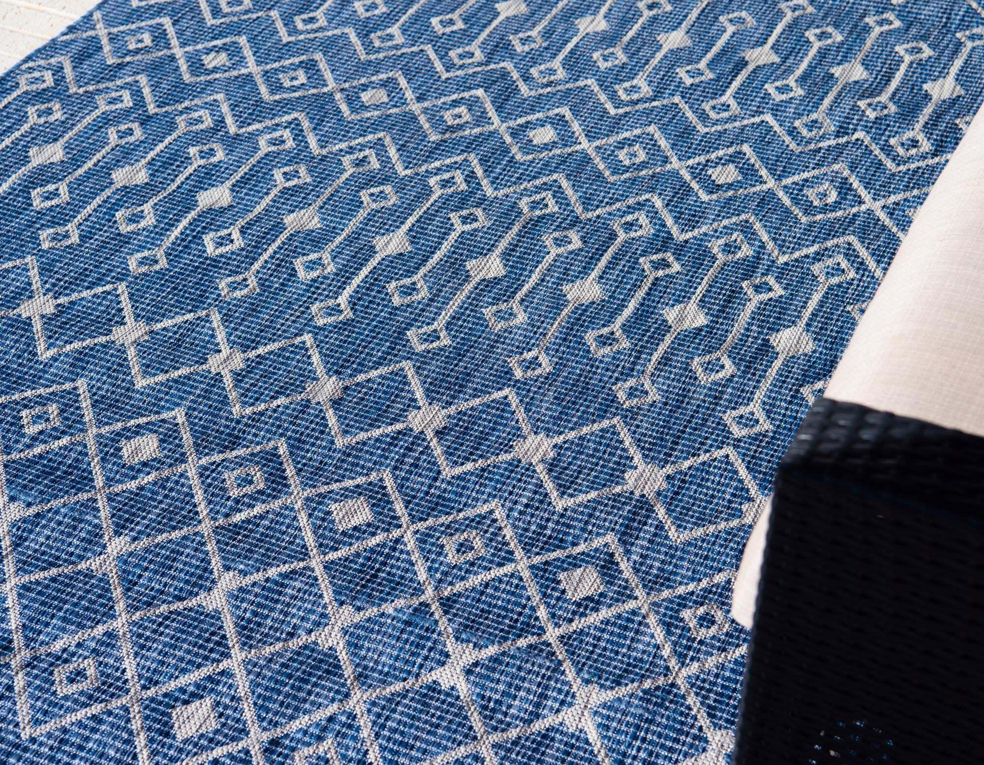 Unique Loom Outdoor Rugs - Outdoor Trellis Geometric Rectangular 9x12 Rug Blue & Ivory