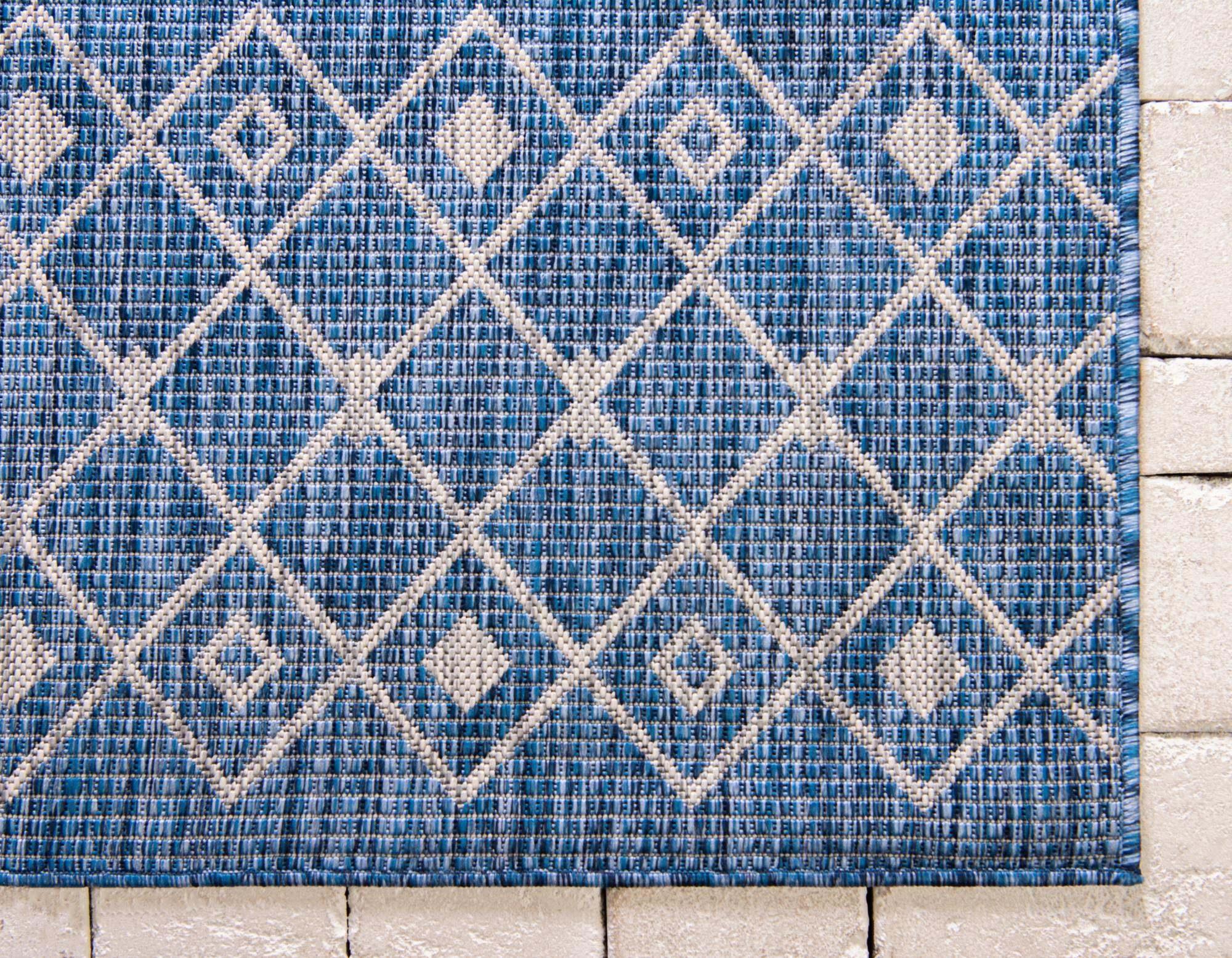 Unique Loom Outdoor Rugs - Outdoor Trellis Geometric Rectangular 9x12 Rug Blue & Ivory