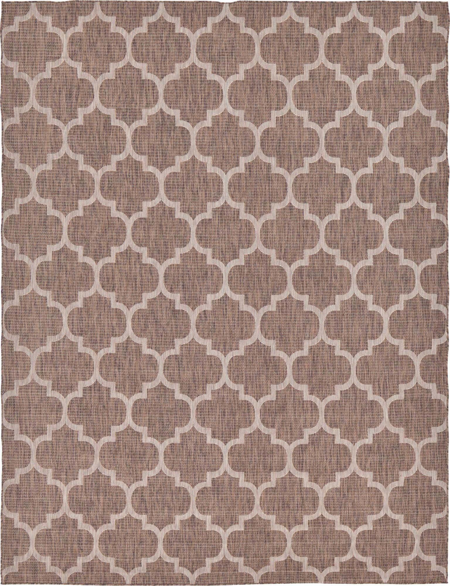 Unique Loom Outdoor Rugs - Outdoor Trellis Geometric Rectangular 9x12 Rug Brown & Beige