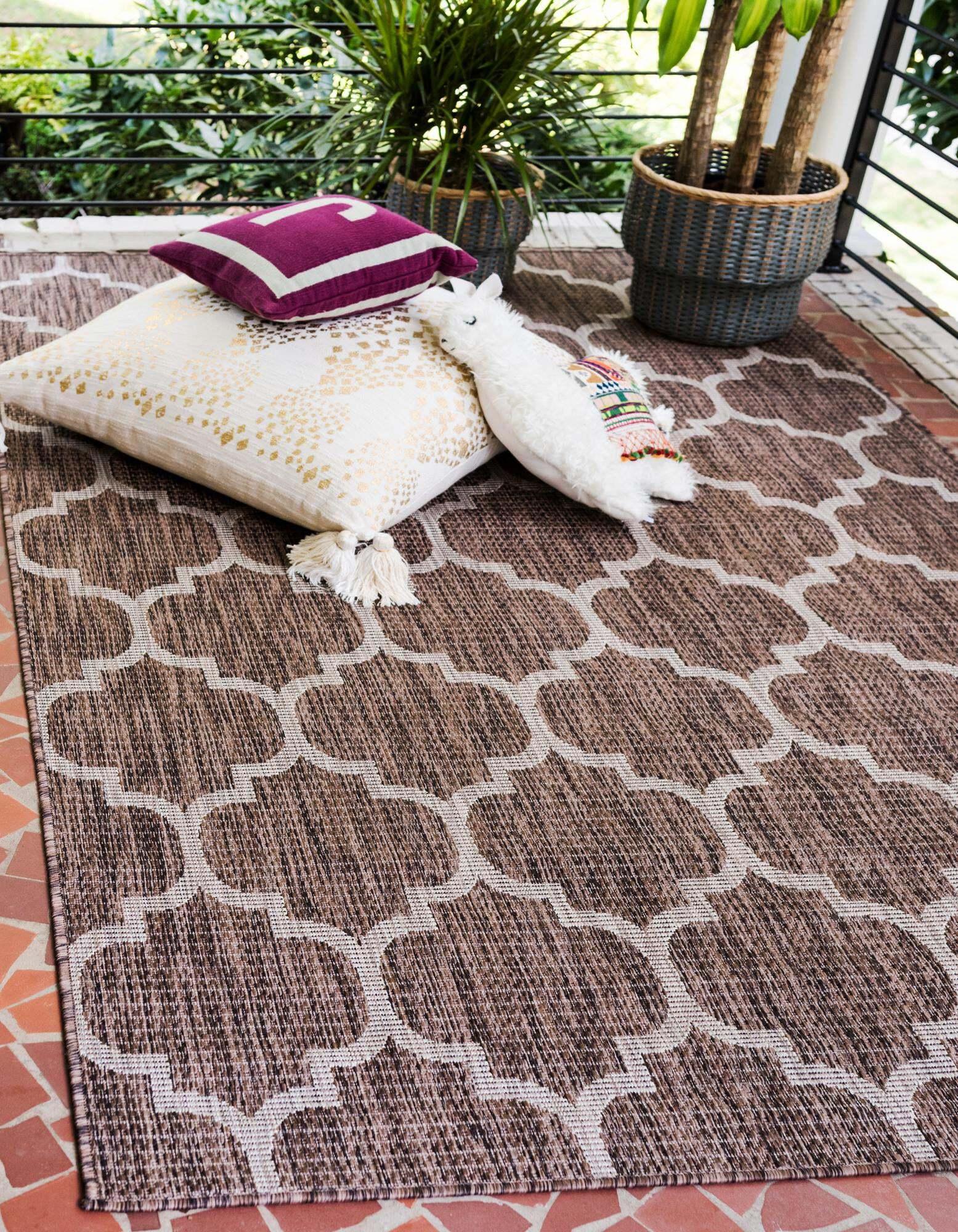 Unique Loom Outdoor Rugs - Outdoor Trellis Geometric Rectangular 9x12 Rug Brown & Beige