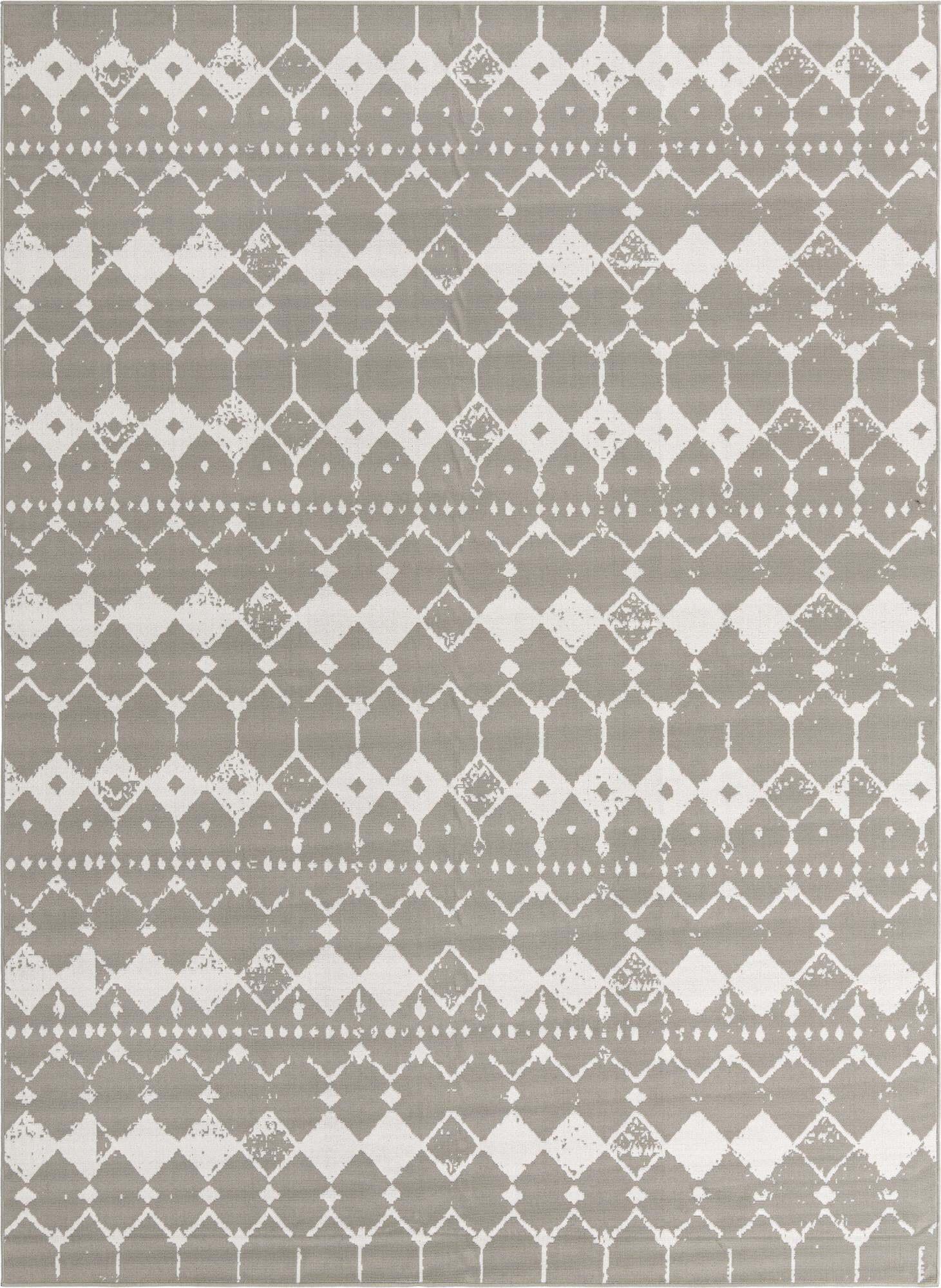 Unique Loom Outdoor Rugs - Outdoor Trellis Geometric Rectangular 9x12 Rug Gray & Ivory