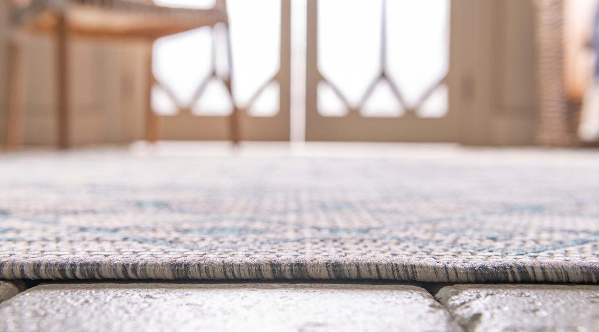 Unique Loom Outdoor Rugs - Outdoor Trellis Geometric Rectangular 9x12 Rug Gray & Teal
