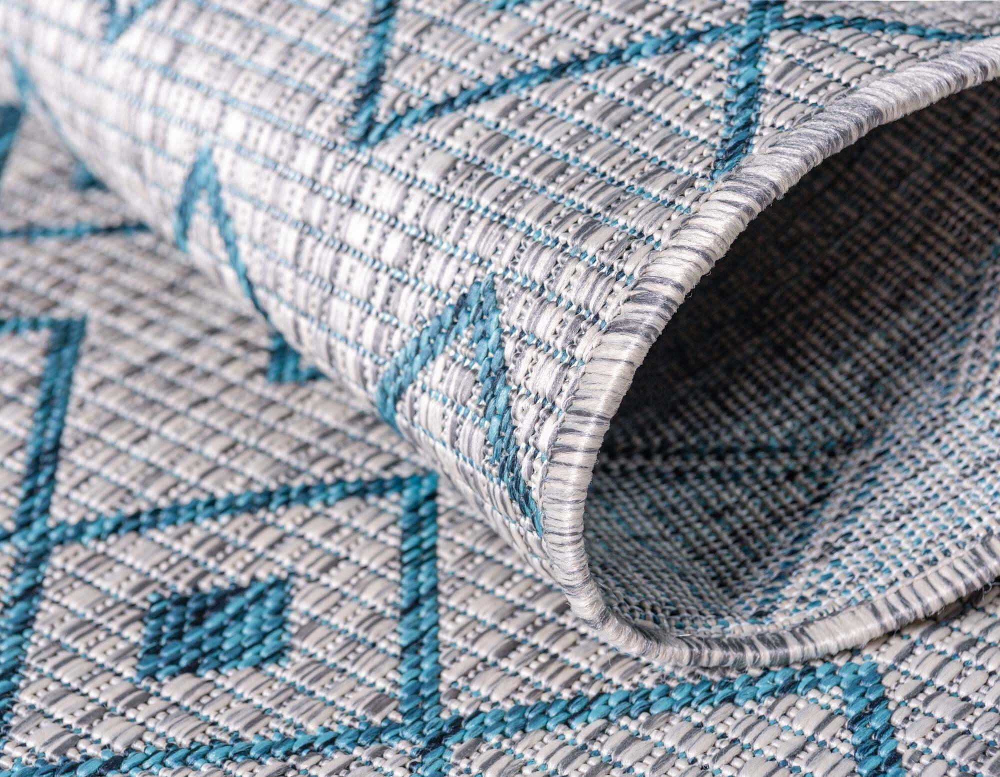 Unique Loom Outdoor Rugs - Outdoor Trellis Geometric Rectangular 9x12 Rug Gray & Teal