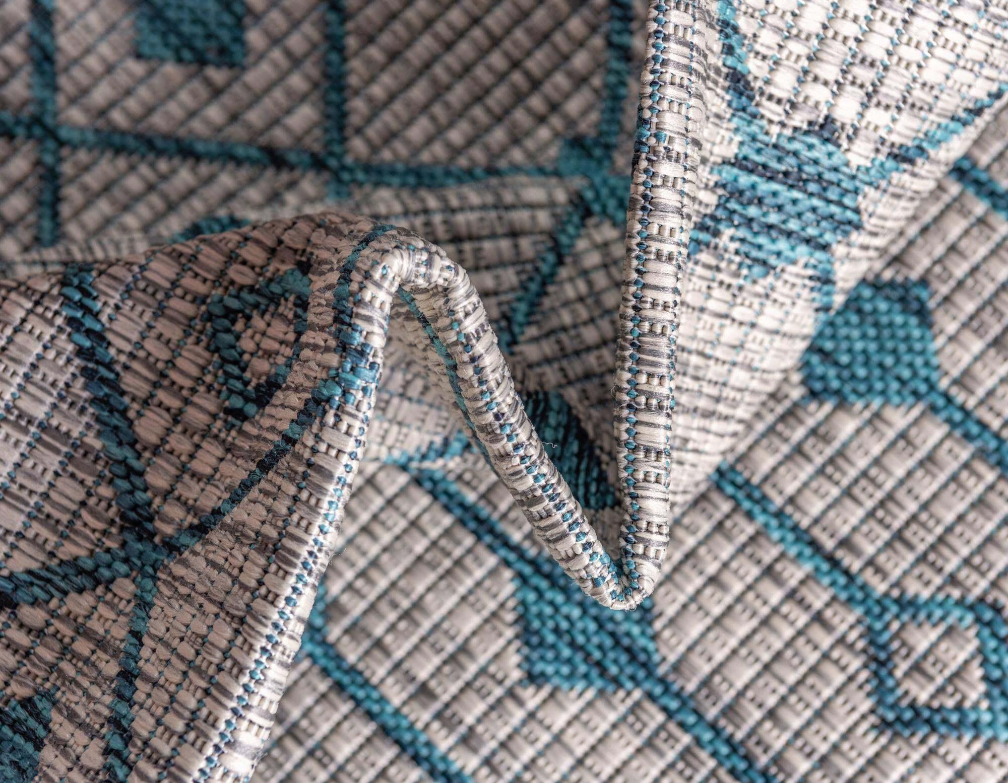 Unique Loom Outdoor Rugs - Outdoor Trellis Geometric Rectangular 9x12 Rug Gray & Teal