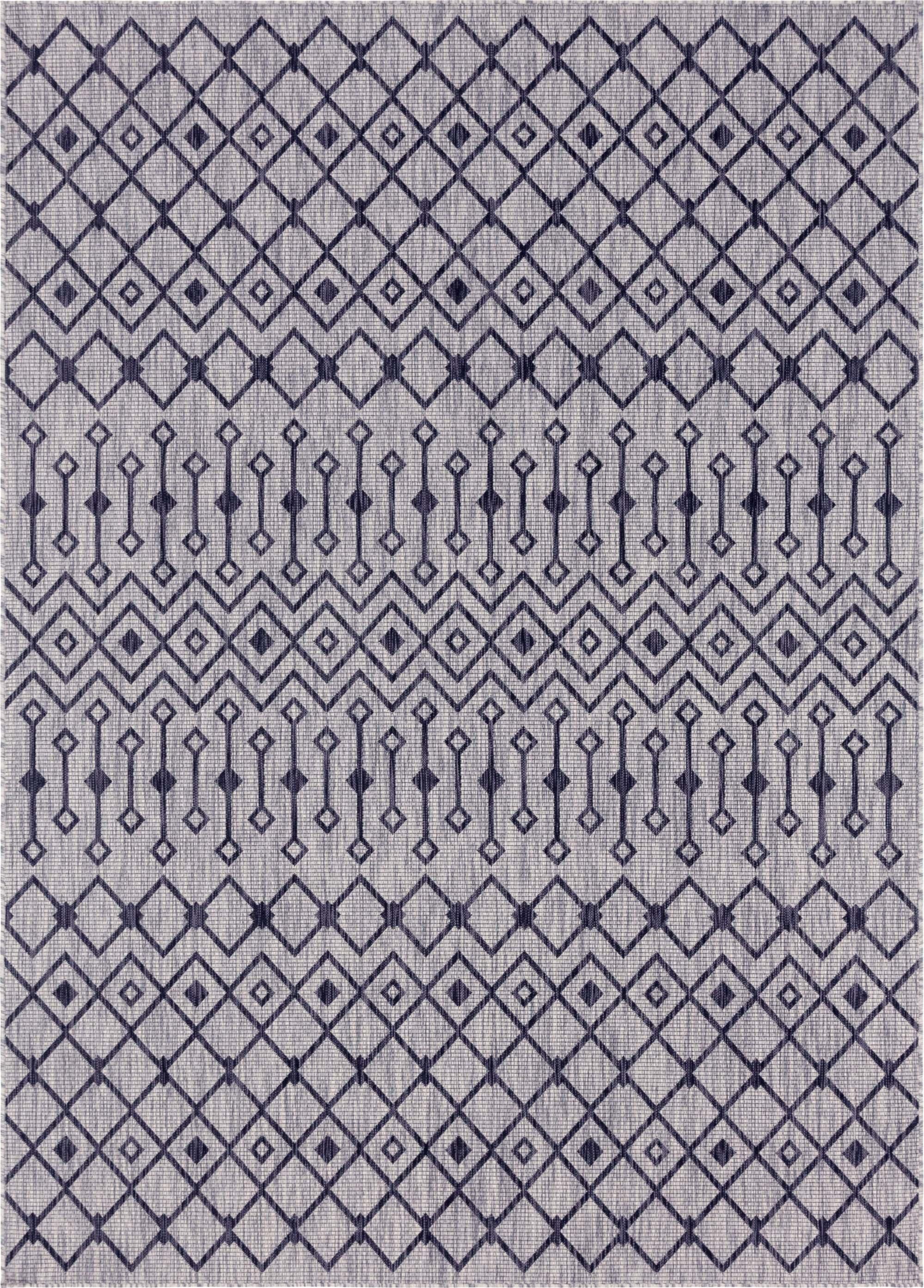Unique Loom Outdoor Rugs - Outdoor Trellis Geometric Rectangular 9x12 Rug Light Gray & Blue