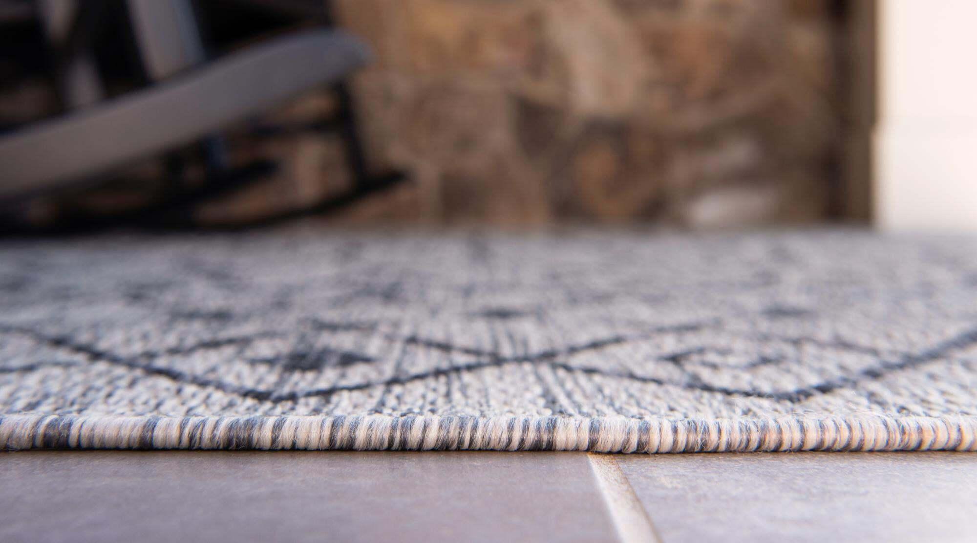 Unique Loom Outdoor Rugs - Outdoor Trellis Geometric Rectangular 9x12 Rug Light Gray & Blue