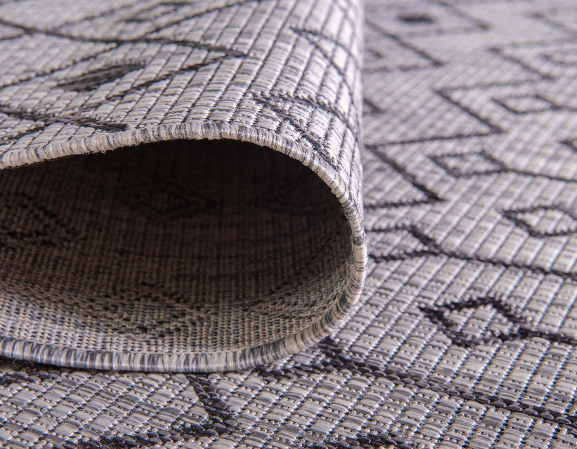 Unique Loom Outdoor Rugs - Outdoor Trellis Geometric Rectangular 9x12 Rug Light Gray & Blue