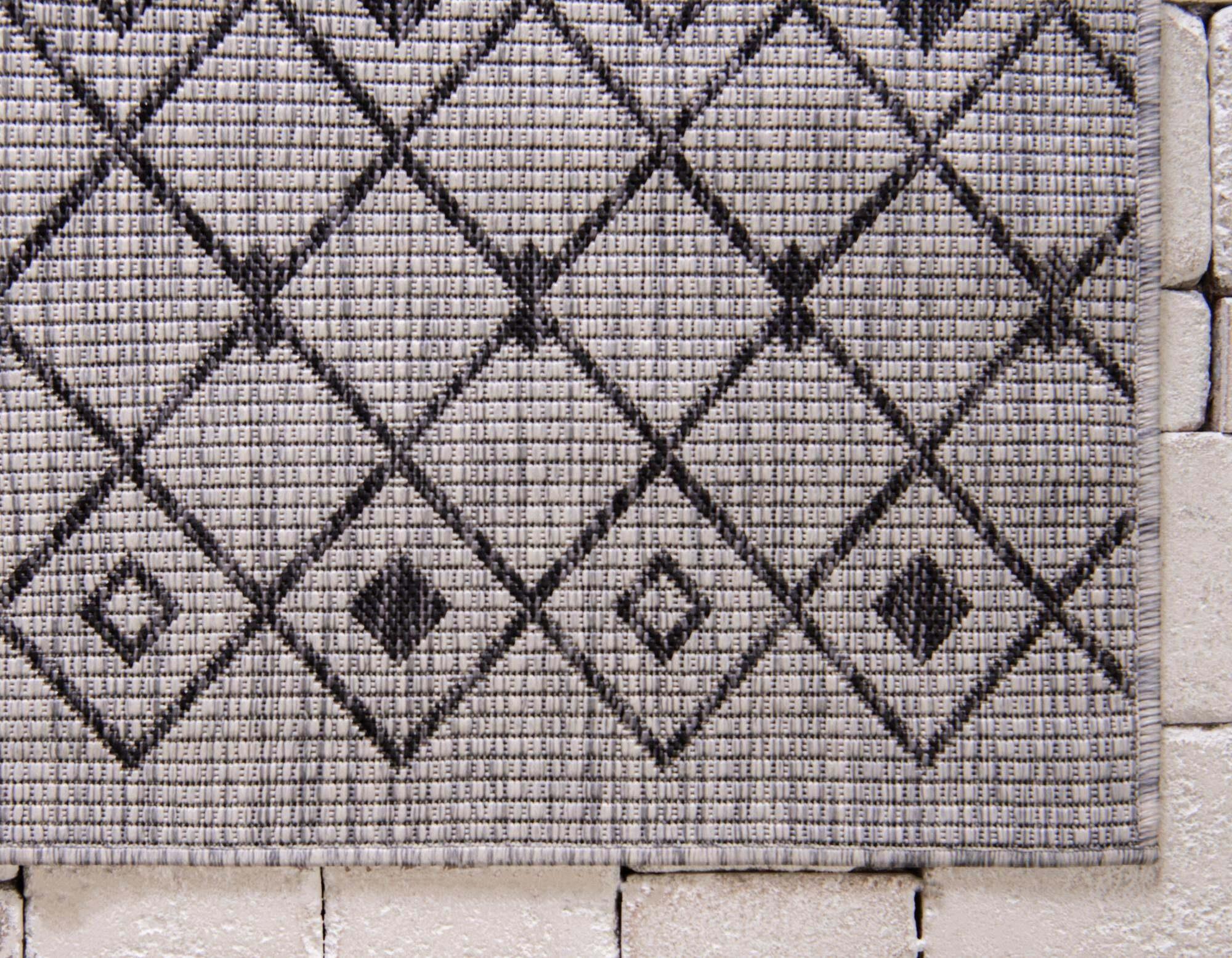 Unique Loom Outdoor Rugs - Outdoor Trellis Geometric Rectangular 9x12 Rug Light Gray & Blue