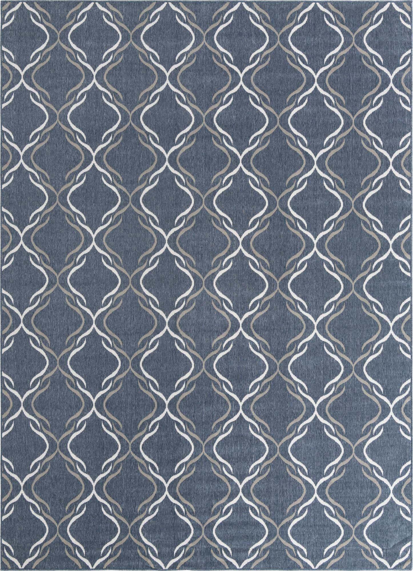 Unique Loom Outdoor Rugs - Outdoor Trellis Lattice Rectangular 9x12 Rug Navy Blue & Ivory