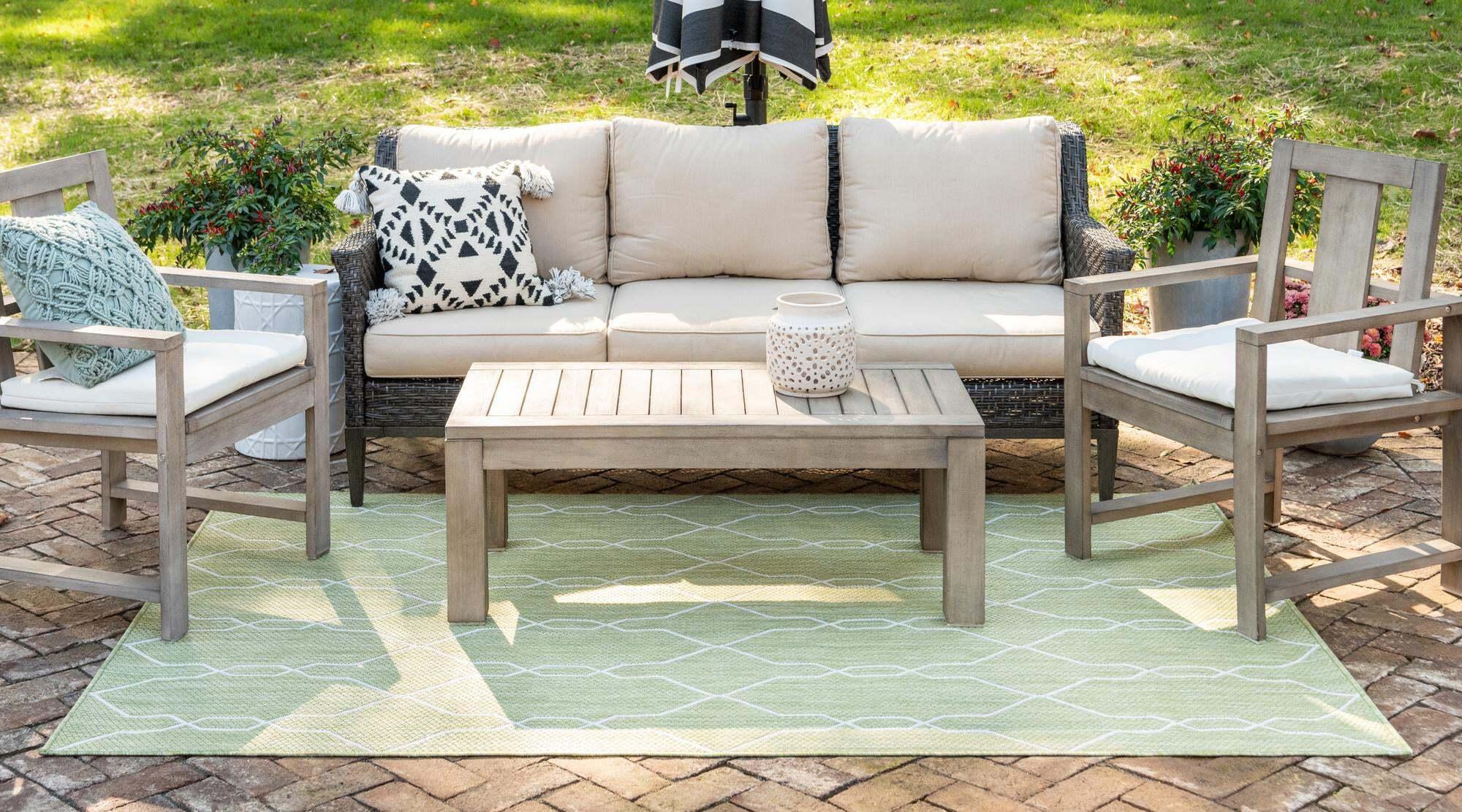 Unique Loom Outdoor Rugs - Outdoor Trellis Rectangular 9x12 Rug Green & Ivory