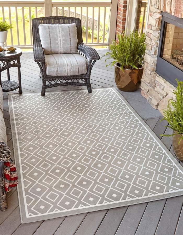 Unique Loom Outdoor Rugs - Outdoor Trellis Scandinavian 9x12 Rectangular Rug Gray