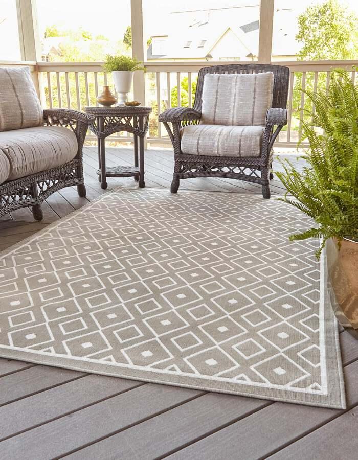 Unique Loom Outdoor Rugs - Outdoor Trellis Scandinavian 9x12 Rectangular Rug Gray