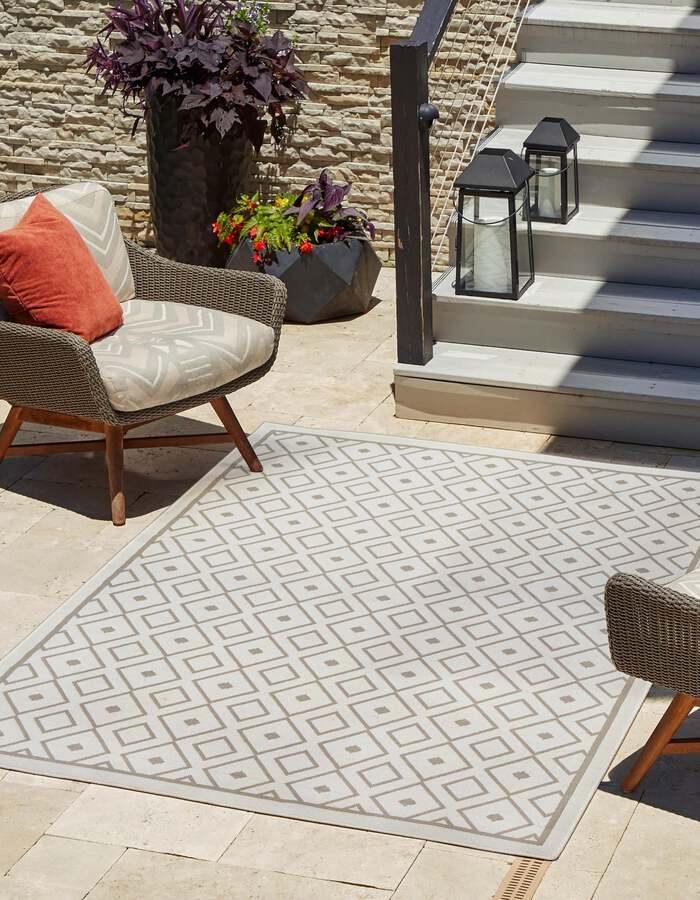 Unique Loom Outdoor Rugs - Outdoor Trellis Scandinavian 9x12 Rectangular Rug Ivory
