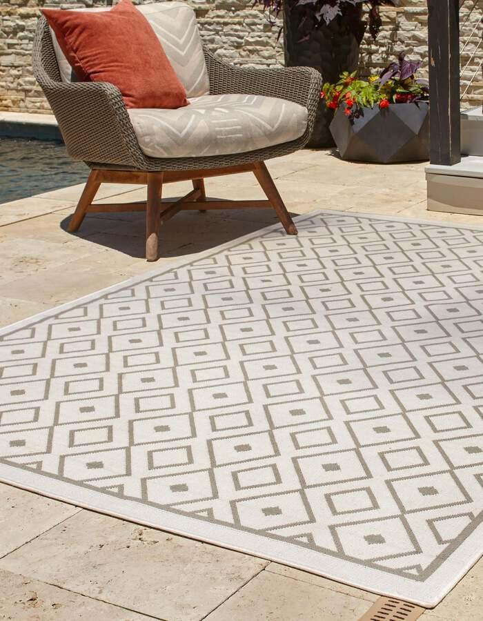 Unique Loom Outdoor Rugs - Outdoor Trellis Scandinavian 9x12 Rectangular Rug Ivory