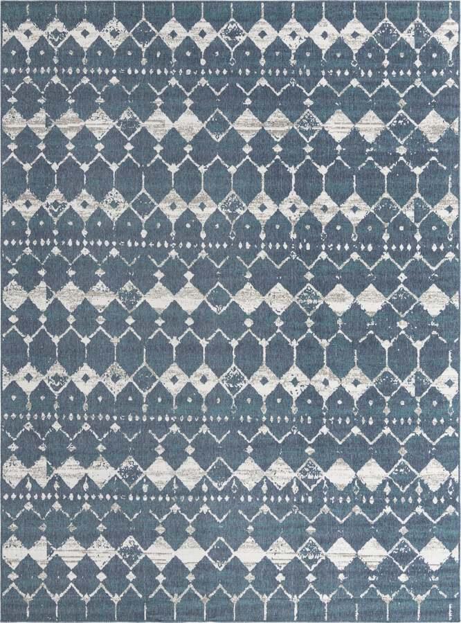 Unique Loom Outdoor Rugs - Outdoor Trellis Transitional 9x12 Rectangular Rug Navy Blue
