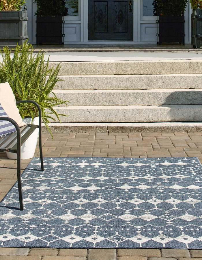 Unique Loom Outdoor Rugs - Outdoor Trellis Transitional 9x12 Rectangular Rug Navy Blue