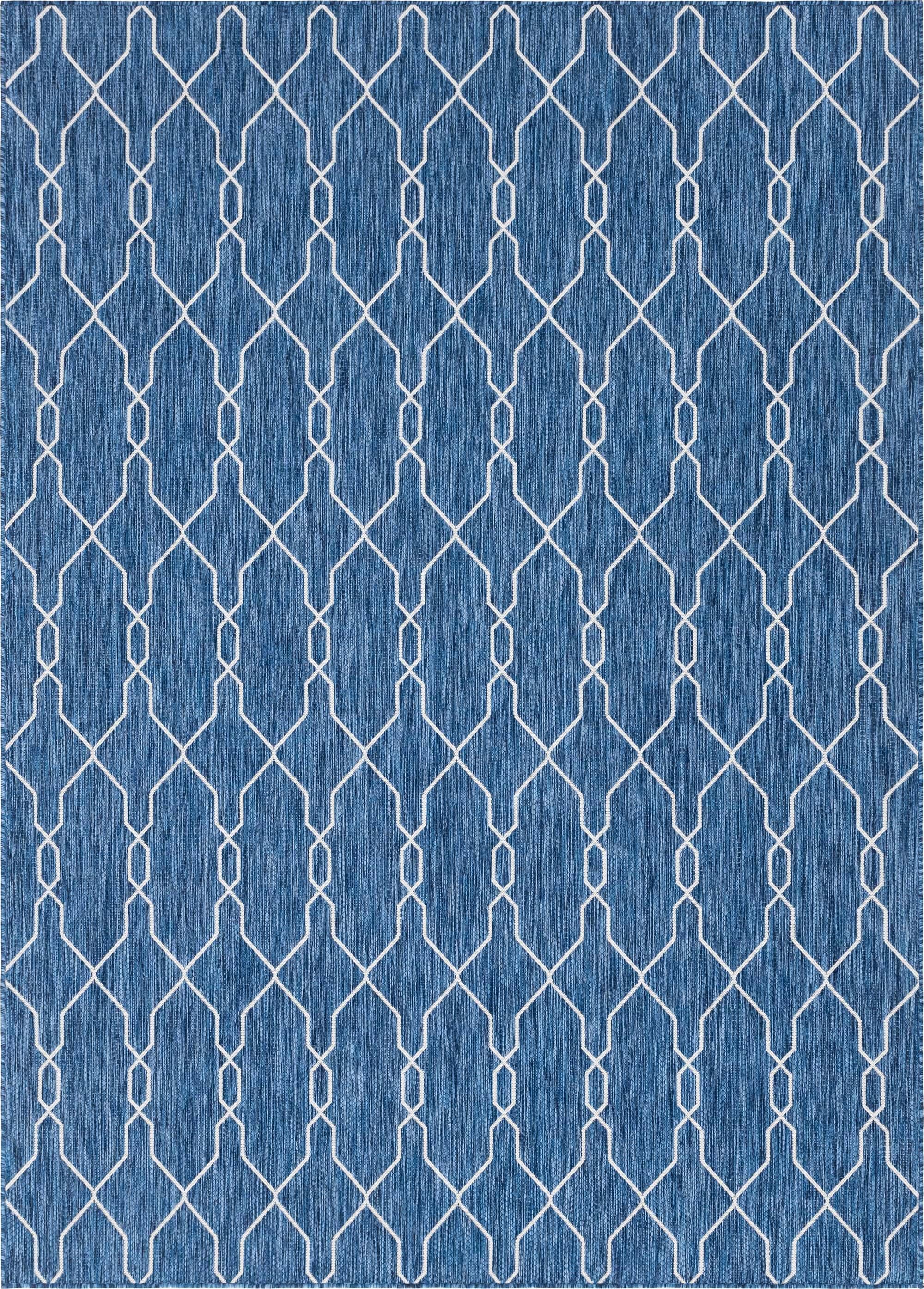 Unique Loom Outdoor Rugs - Outdoor Trellis Trellis Rectangular 8x11 Rug Navy Blue & Ivory