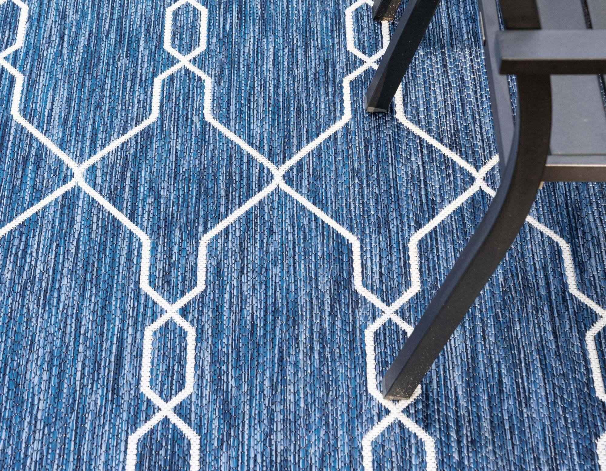 Unique Loom Outdoor Rugs - Outdoor Trellis Trellis Rectangular 8x11 Rug Navy Blue & Ivory