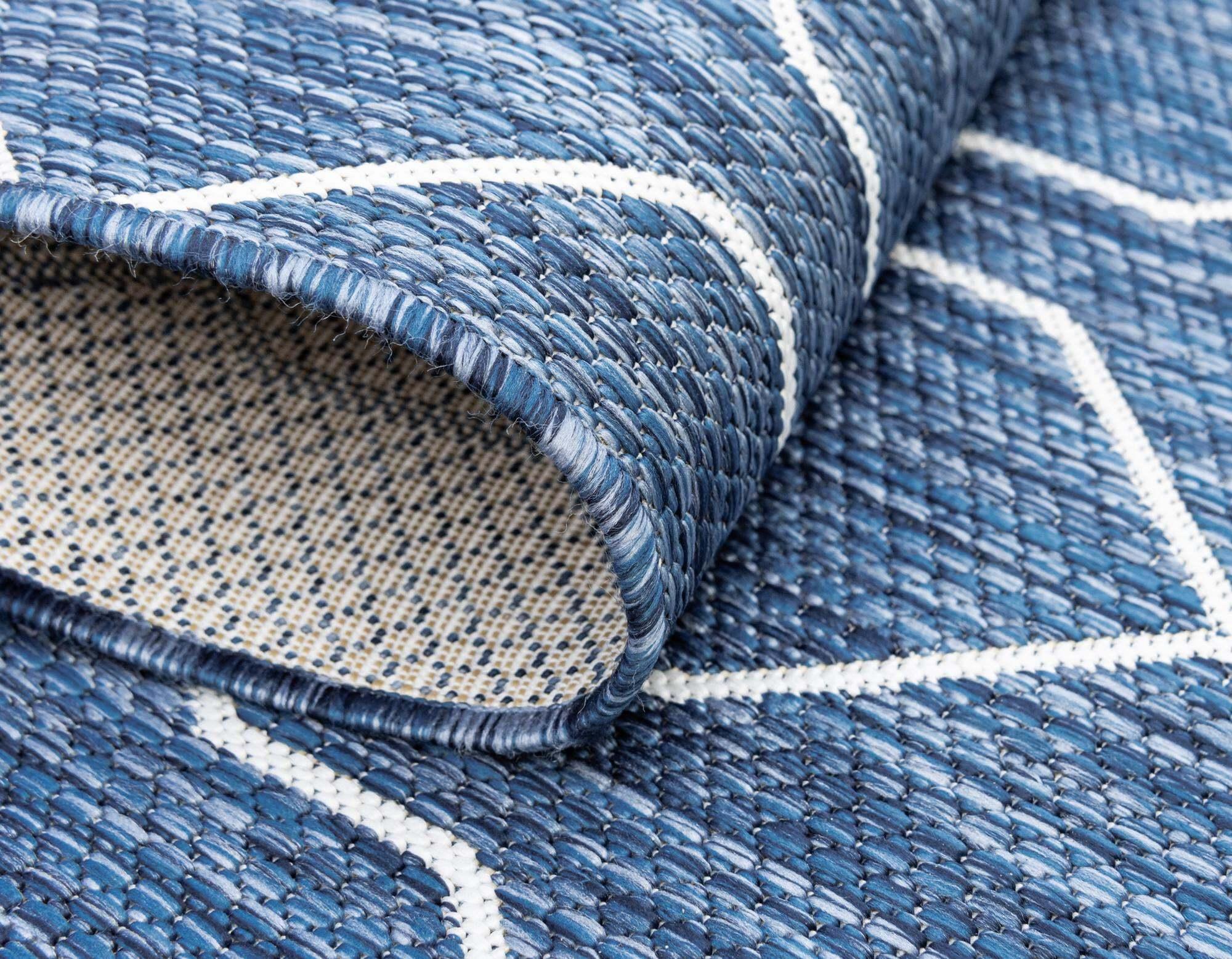 Unique Loom Outdoor Rugs - Outdoor Trellis Trellis Rectangular 8x11 Rug Navy Blue & Ivory
