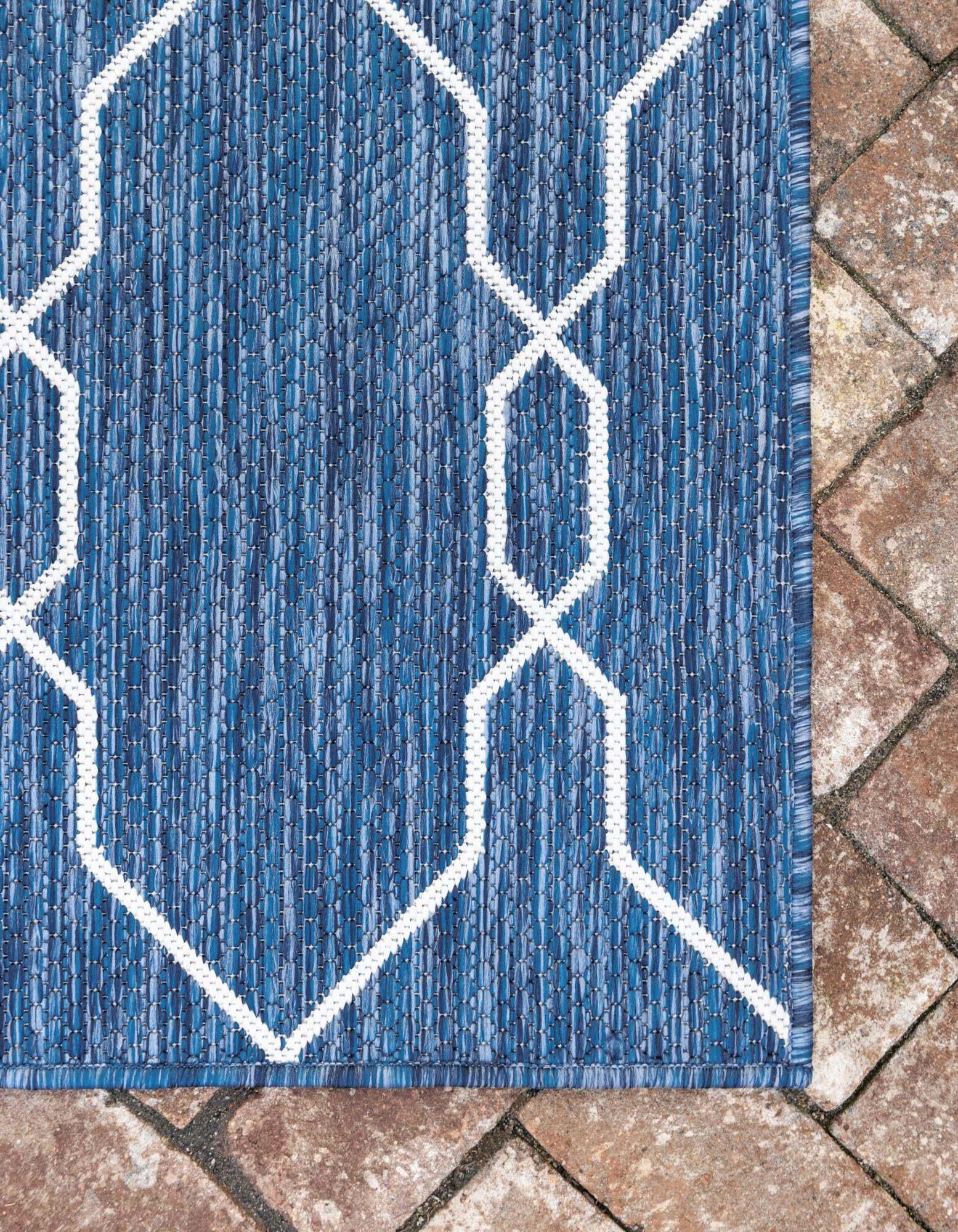 Unique Loom Outdoor Rugs - Outdoor Trellis Trellis Rectangular 8x11 Rug Navy Blue & Ivory