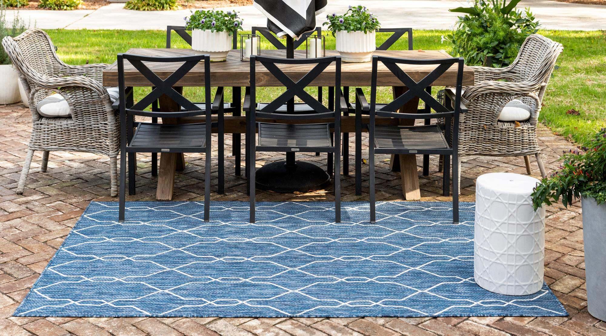 Unique Loom Outdoor Rugs - Outdoor Trellis Trellis Rectangular 8x11 Rug Navy Blue & Ivory