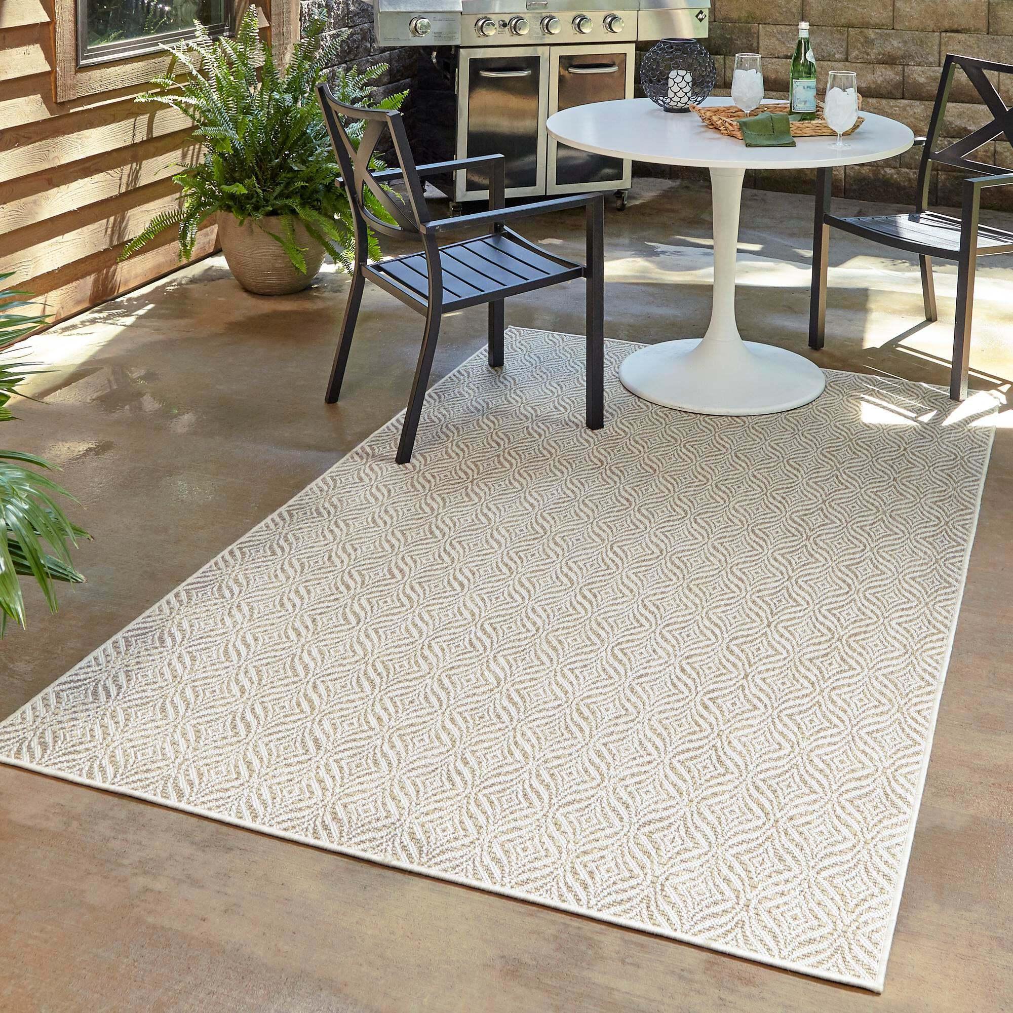 Unique Loom Outdoor Rugs - Outdoor Trellis Trellis Rectangular 9x12 Rug Tan & Ivory