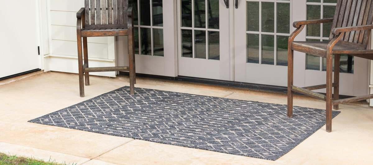 Unique Loom Outdoor Rugs - Outdoor Trellis Tribal 10x14 Rectangular Rug Charcoal Gray